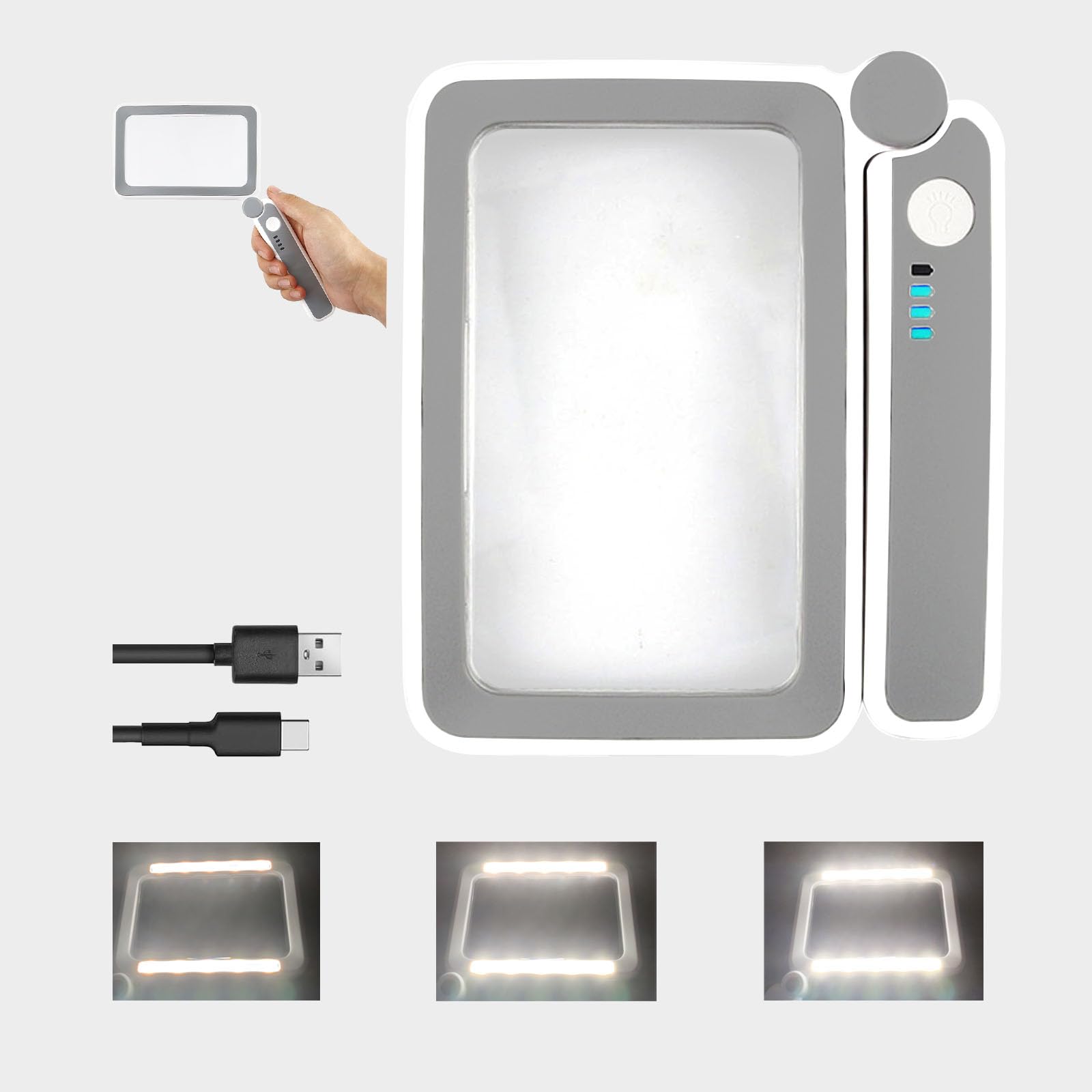 Rechargeable Magnifying Glass with LED Light - 3 Adjustable Light Modes, Folding Handheld Reading Lens with Cleaning Cloth - Perfect for Seniors, Book Lovers & Low Vision Users (Ideal for Reading Books, Newspapers, Crafts & Hobbies)