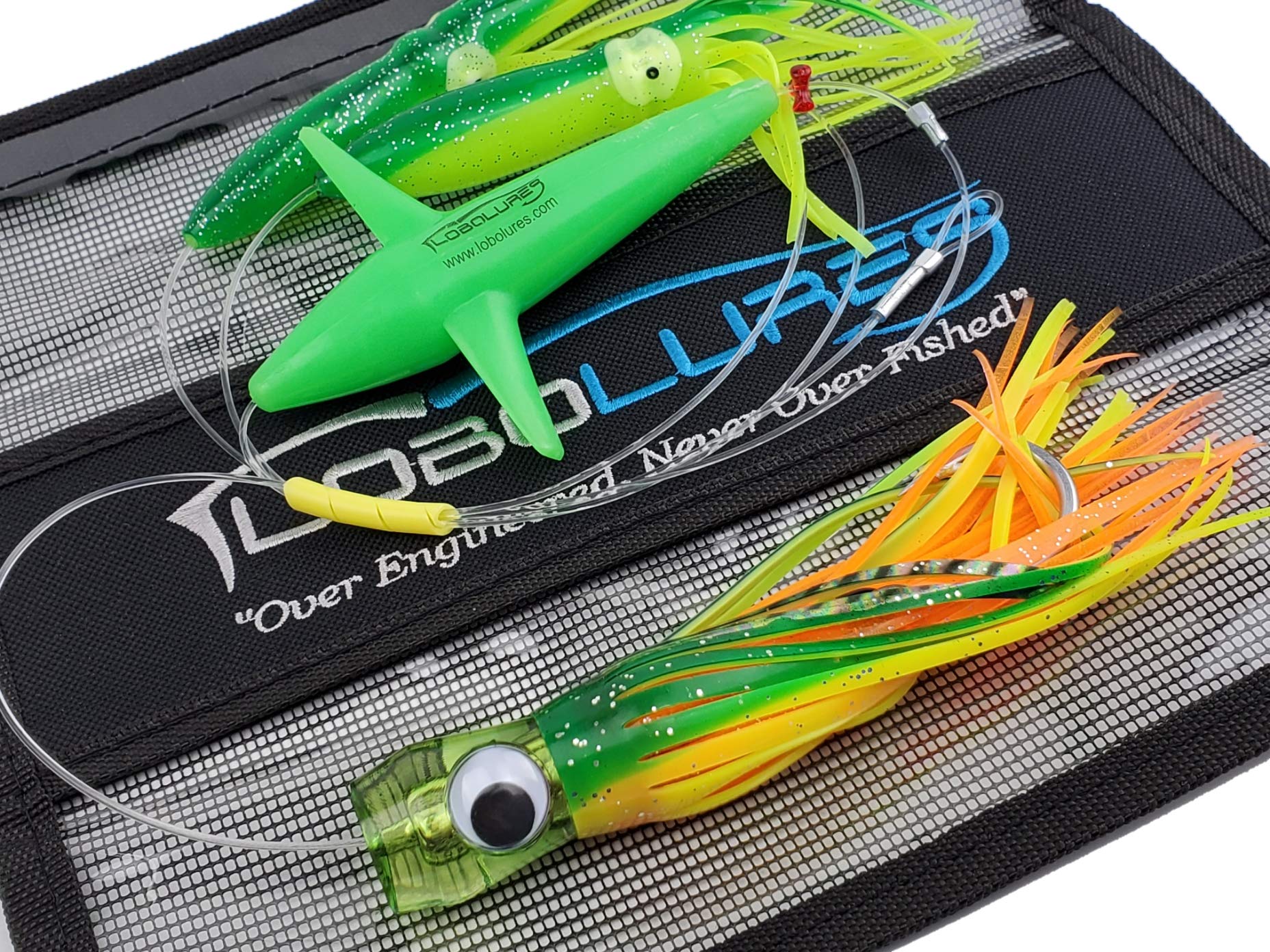 Premium Offshore Squid Rigged Tuna Fishing Lures - Lobo Lures Daisy Chain Bait with Durable Lure Bag | Saltwater Trolling, Deep Sea Fishing & Big Game Fishing Accessories