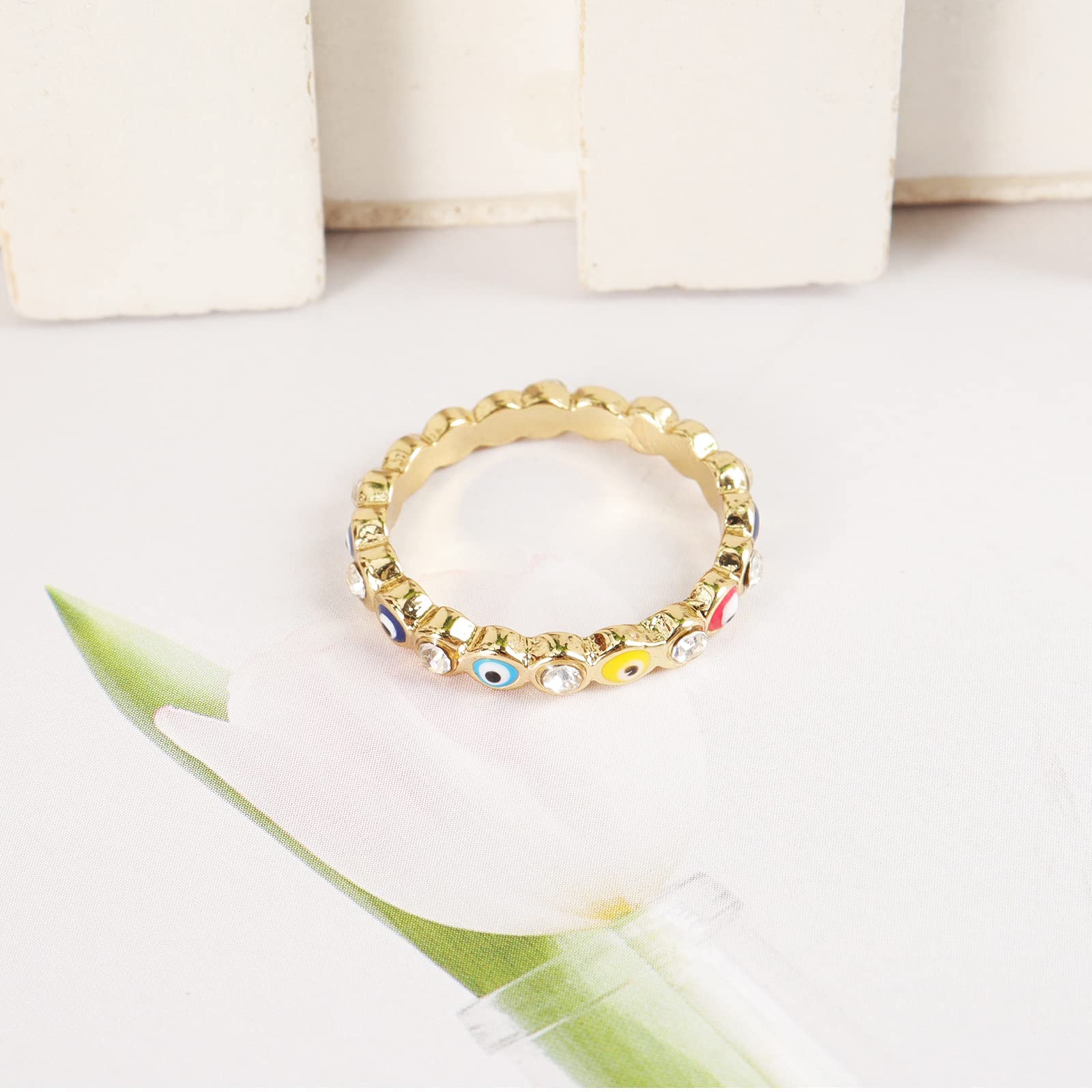 Evil Eye Ring for Women & Men - Blue Gold Plated Protection Jewelry with Colorful Ojo Design - Perfect for Gifts, Spiritual Healing & Fashion Accessories