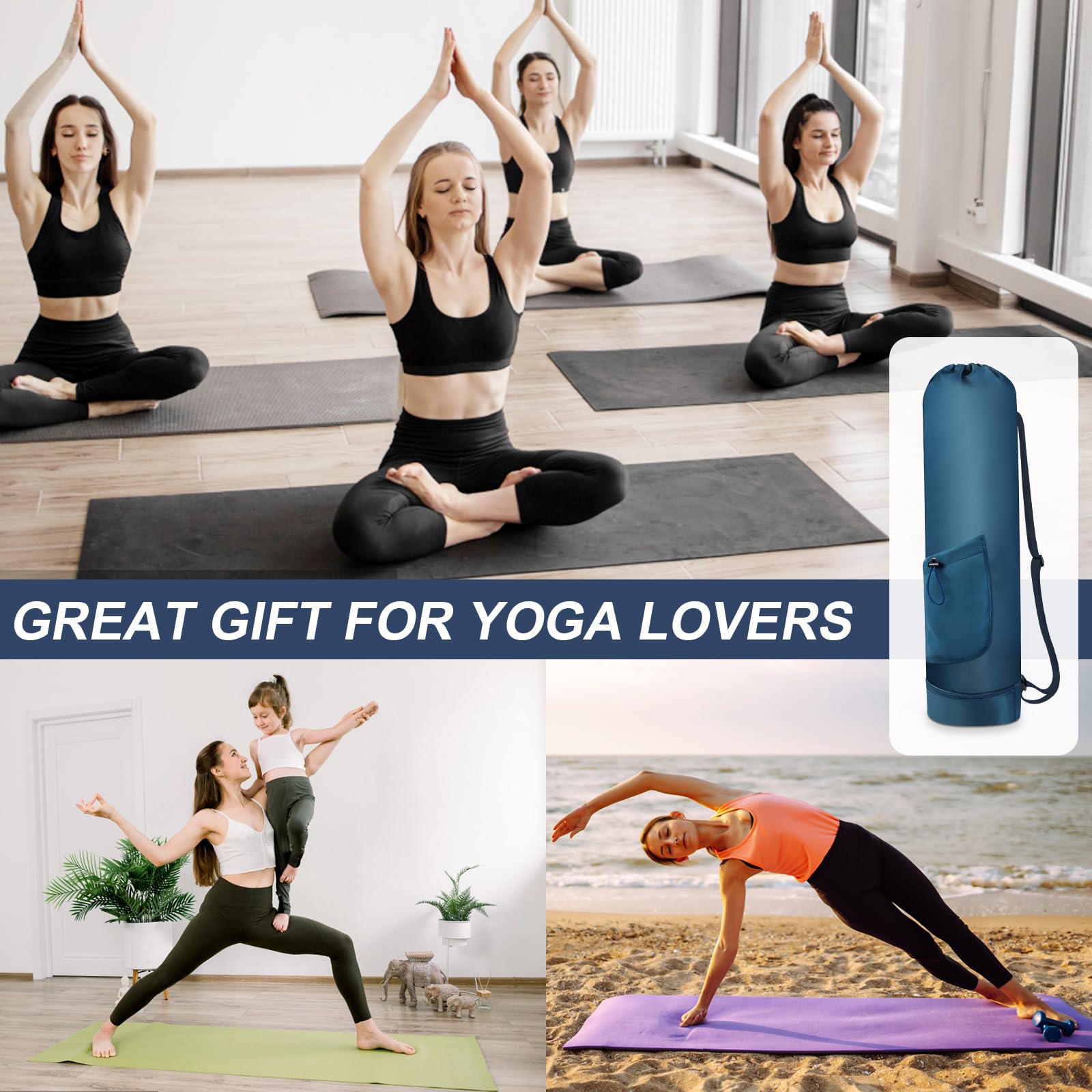 Yoga Mat Bag with Water Bottle & Pocket - Adjustable Strap Carrier for Women & Men - Perfect for Gym & Yoga Classes