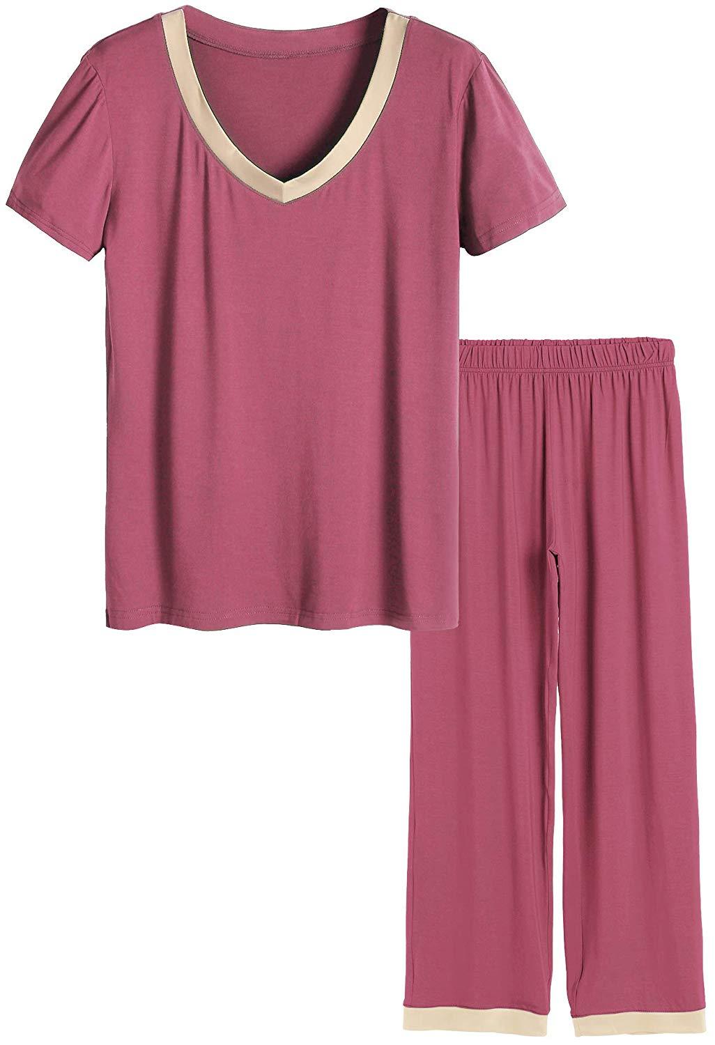 Women's Bamboo Sleepwear Set - Soft Short Sleeve Top & Comfortable Pants Pajamas for Lounge & Nightwear | Eco-Friendly Bamboo Fabric for All-Season Comfort
