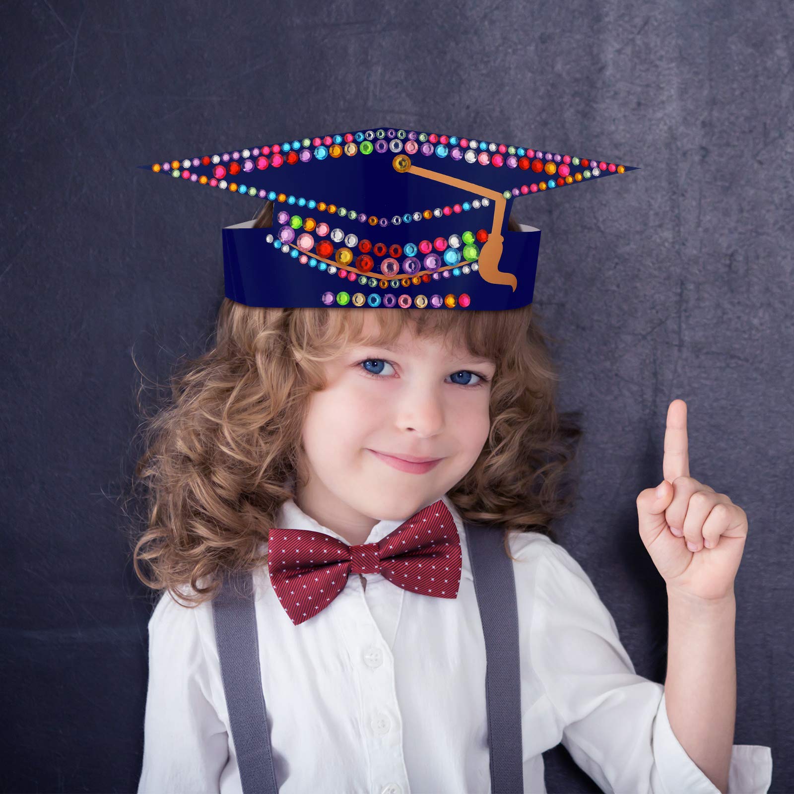 36-Piece Graduation Party Hat & Crown Set with Rhinestone Stickers - Blue Graduation Gifts for Kids, Students - Perfect for Grad Ceremony Decorations, School Parties & Celebration Favors