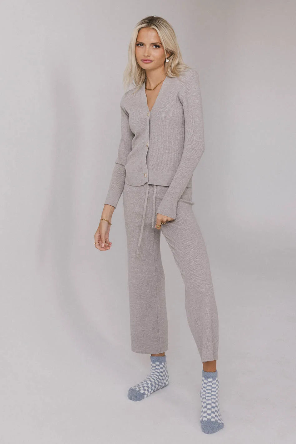 Evelise Ribbed Pants for Women - High Waisted Stretch Grey Trousers | Comfortable & Stylish Casual Pants for Work, Travel & Everyday Wear