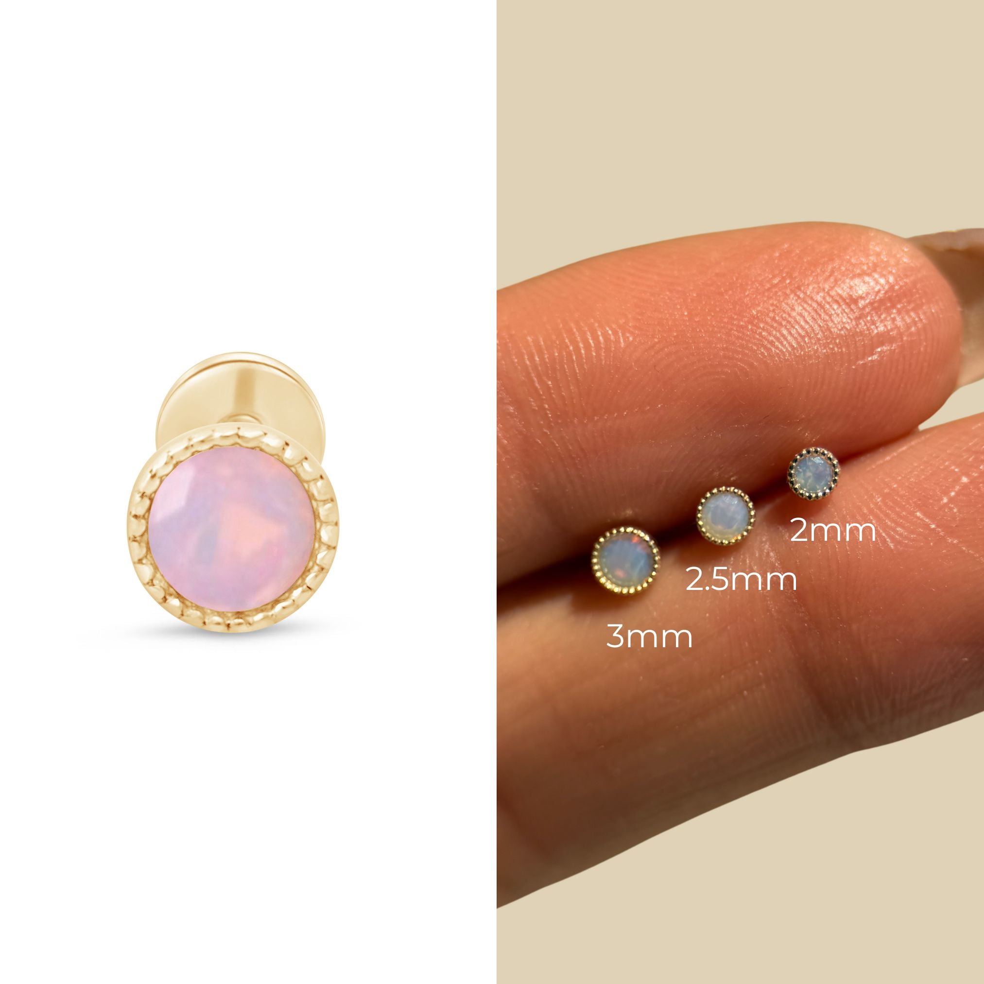 14k Yellow Gold Pink Opal Flat Back Stud Earrings with Milgrain Detail - Perfect for Everyday Wear, Gift Giving & Special Occasions