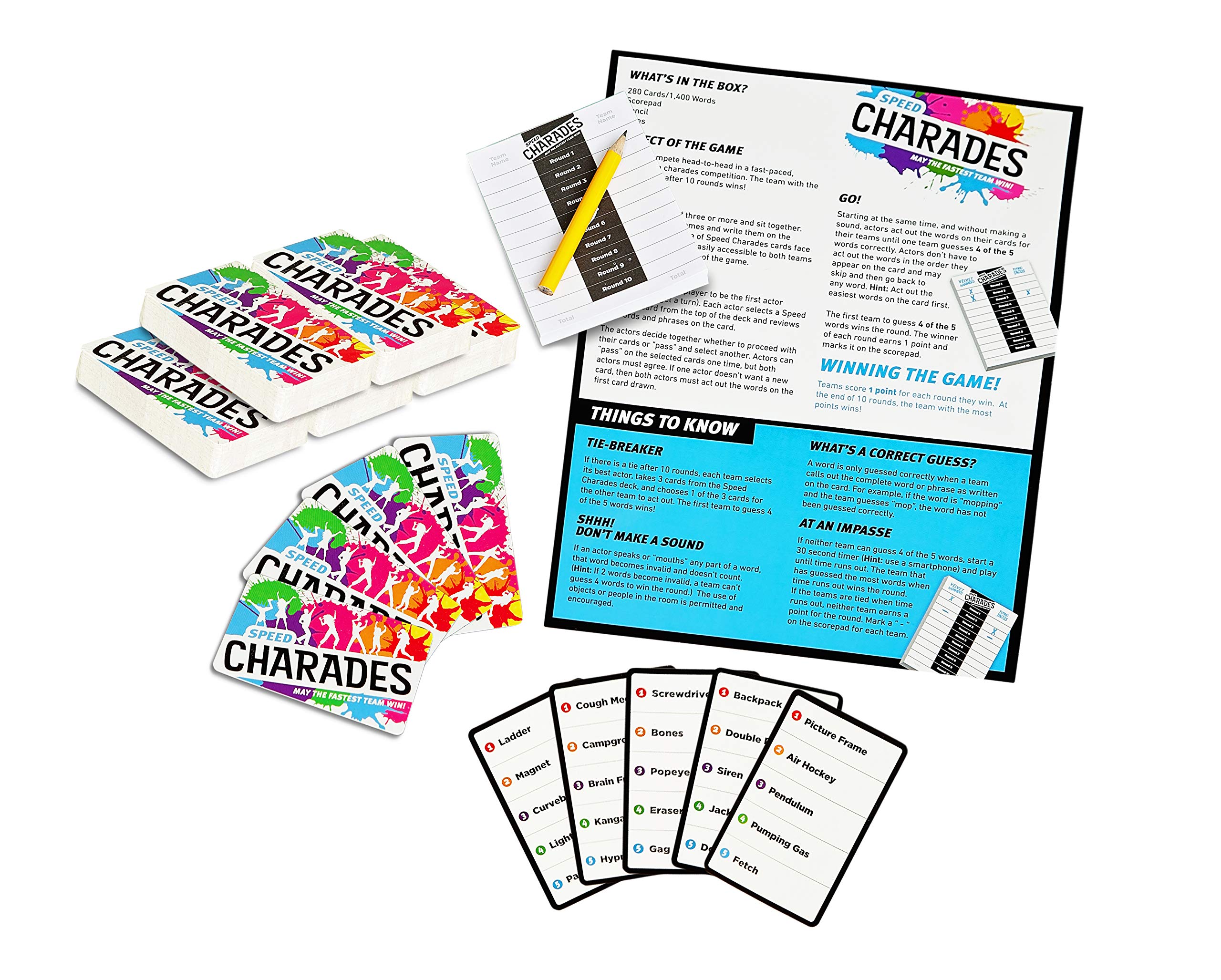 Speed Charades Party Game - Fun Family Board Game with 1400 Charade Cards - Perfect for Game Nights, Team Building & Social Gatherings - Great for Adults, Teens & Kids