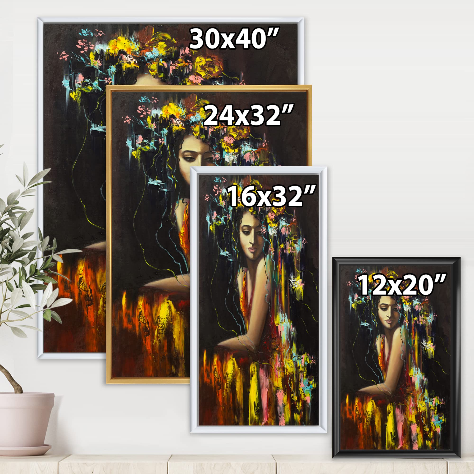 DesignQ Modern Portrait of a Young Woman - Framed Canvas Wall Art Print - Perfect for Living Room, Bedroom & Office Decor