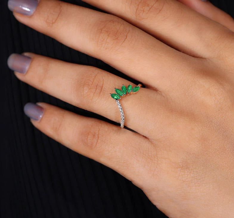 4 Marquise Cut Emerald 18K Gold Vermeil or Sterling Silver Ring – Elegant Jewelry for Weddings, Anniversaries & Special Occasions