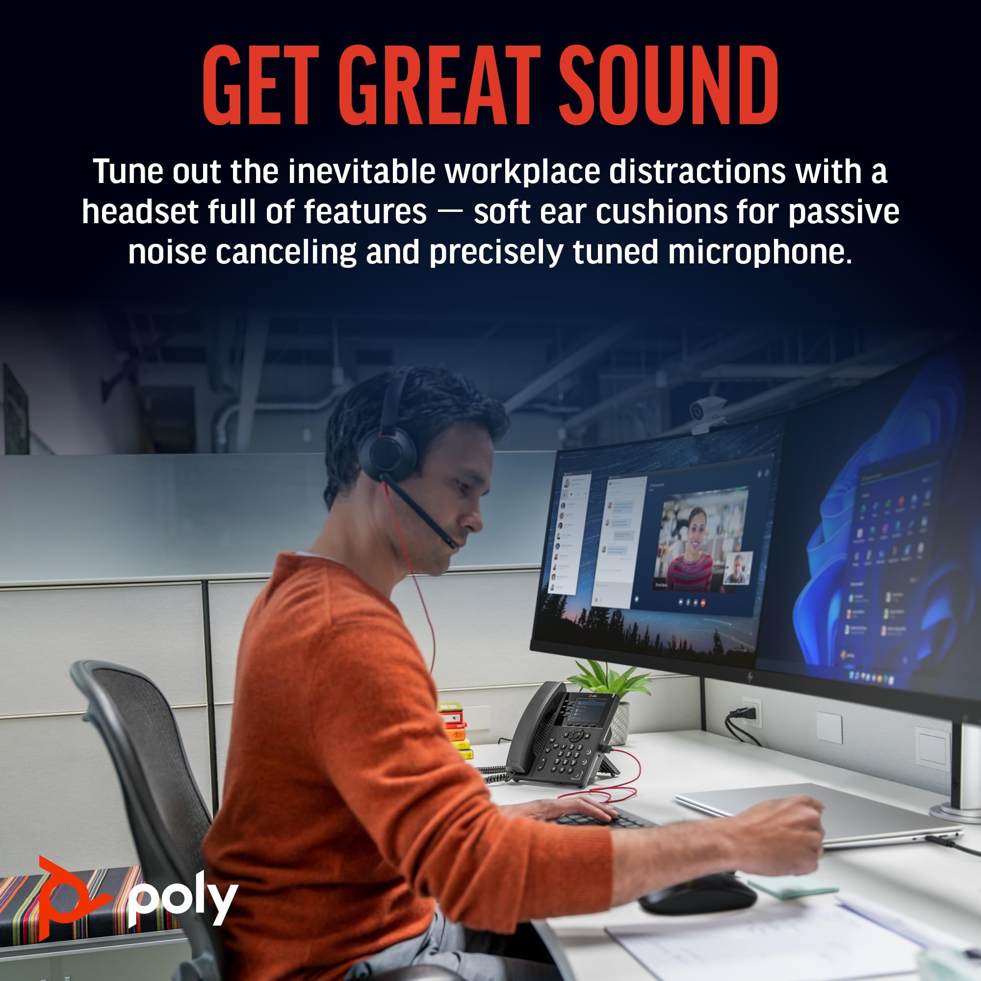 Plantronics Poly Blackwire 5220 USB-C Stereo Headset with 3.5mm Plug & USB-C/A Adapter - Noise Cancelling Office Headphones for Remote Work, Call Centers & Video Conferencing
