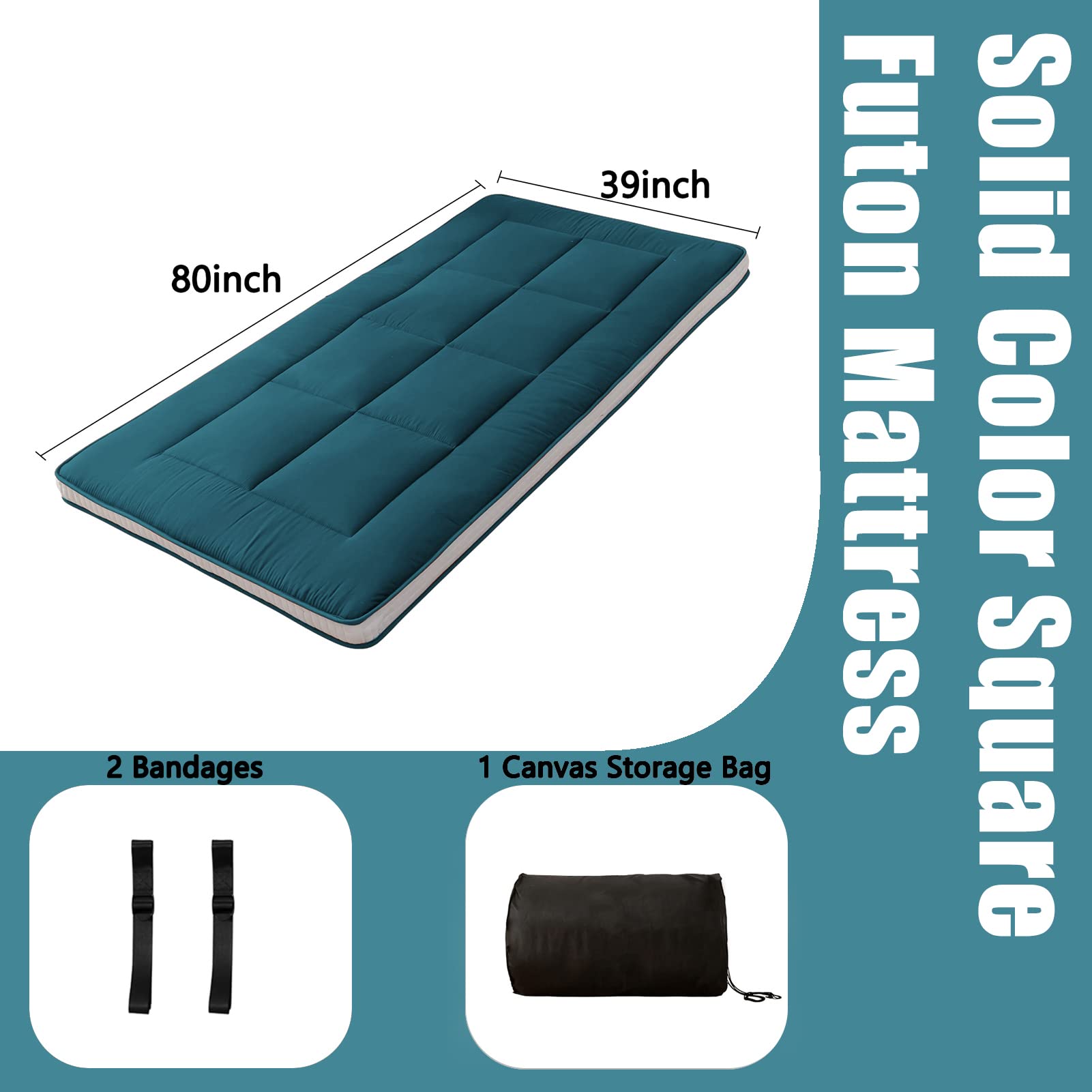 MAXYOYO Futon Mattress - Japanese Floor Sleeping Pad with Quilted Topper, Bluestone Blue | Foldable Floor Bed for Guest Room, Dorm, Camping & Yoga Mat Alternative