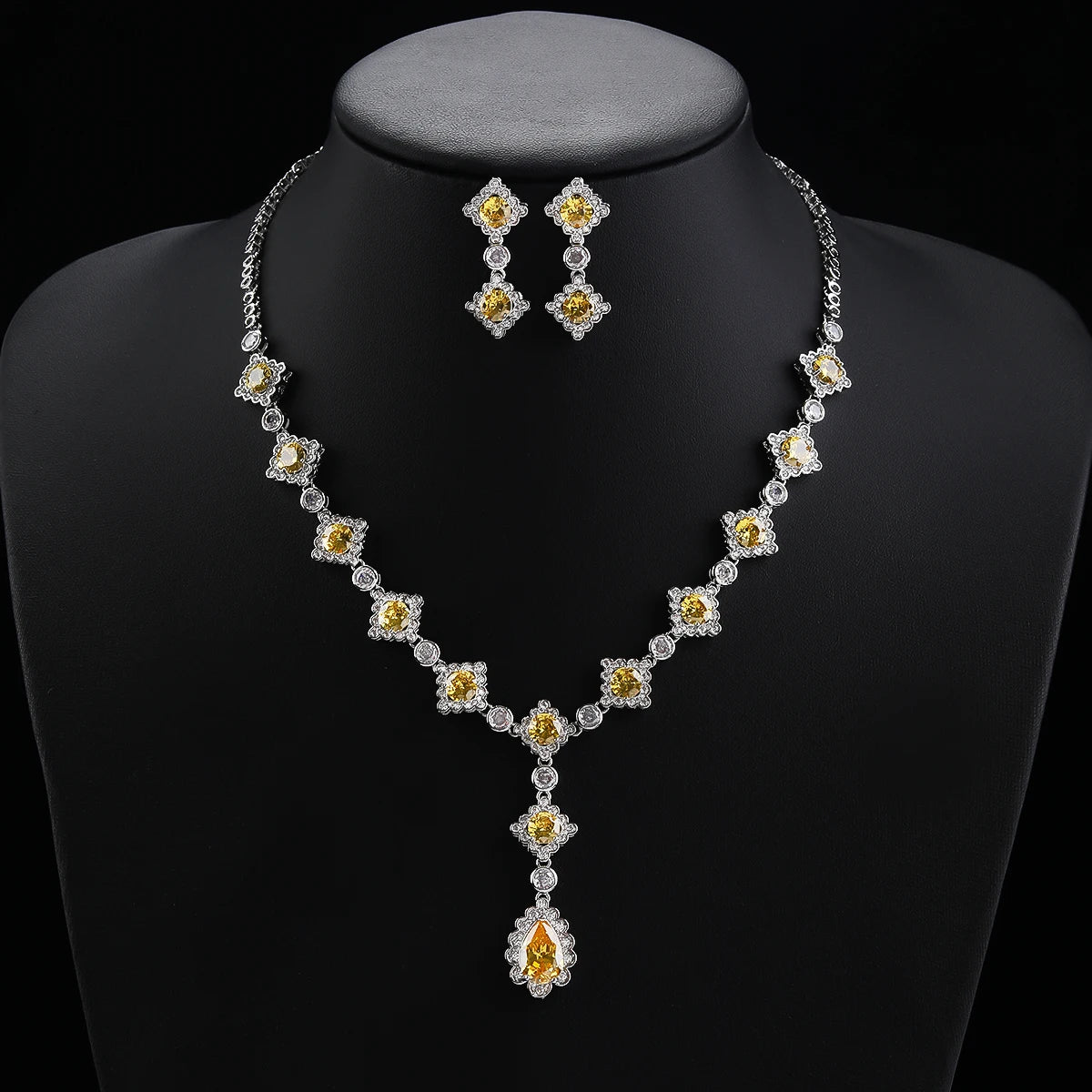 Luxury Women's Zirconia Necklace & Earrings Set - Silver Tone Pink & Green Bridal Jewelry for Wedding, Party & Special Occasions CN11065