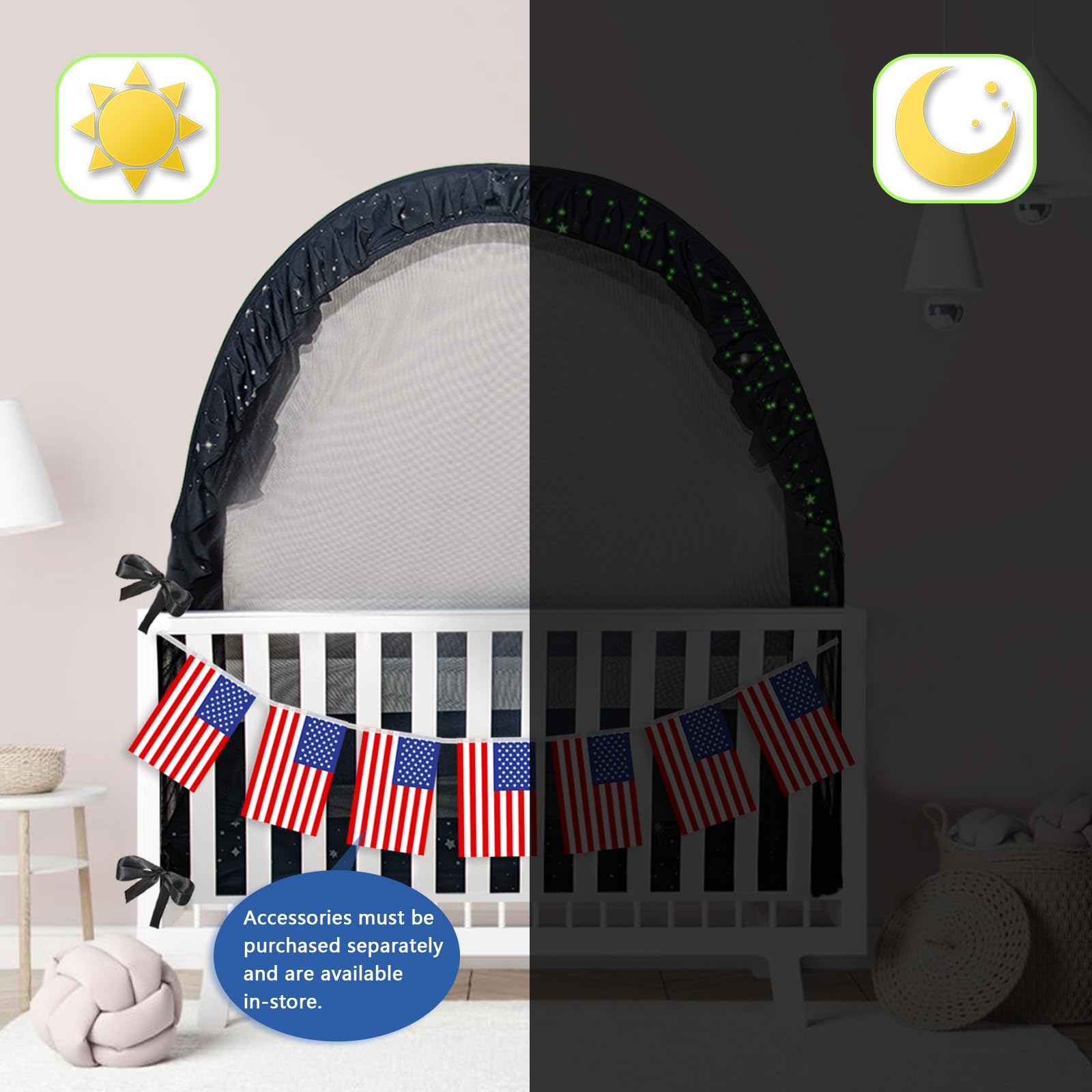 **Daksha Baby Pack N Play Tent with Glowing Stars - Pop Up Crib Tent for Toddler Safety, Breathable Mesh & Mosquito Net for Infant Security | Perfect for Travel, Camping & Indoor Play**
