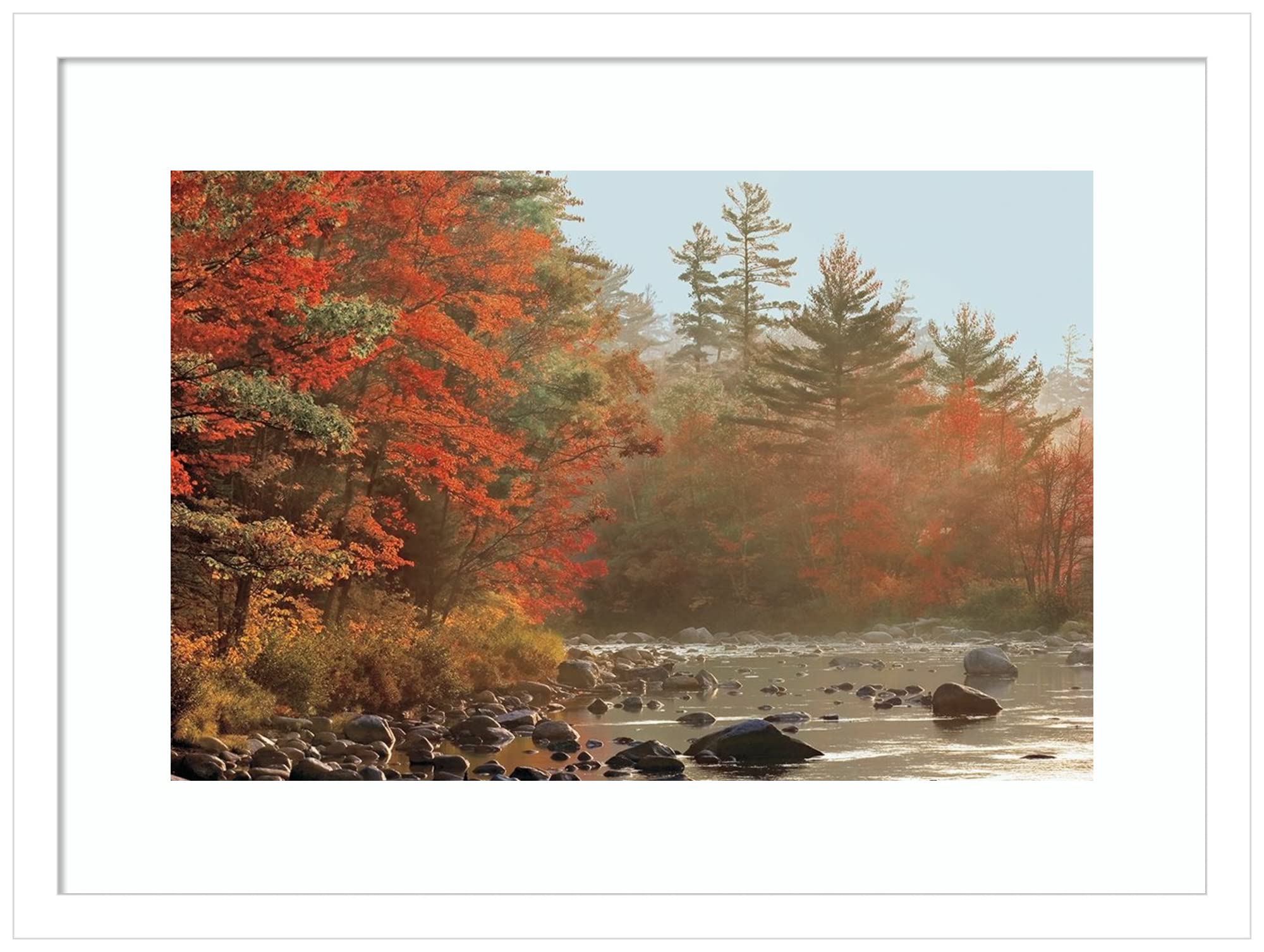 Amanti Art Framed Wall Art Print 16x21 - Foggy River Landscape Painting by Mike Jones | Rustic Farmhouse Decor | Small Poster Artwork for Living Room, Bedroom, Office | Perfect for Home & Office Decoration
