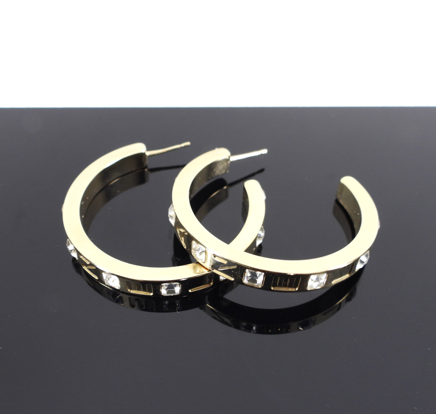 Chanel 21P Light Gold Crystal Logo Hoop Earrings - Luxury Fashion Jewelry for Women, Perfect for Parties, Weddings & Special Occasions