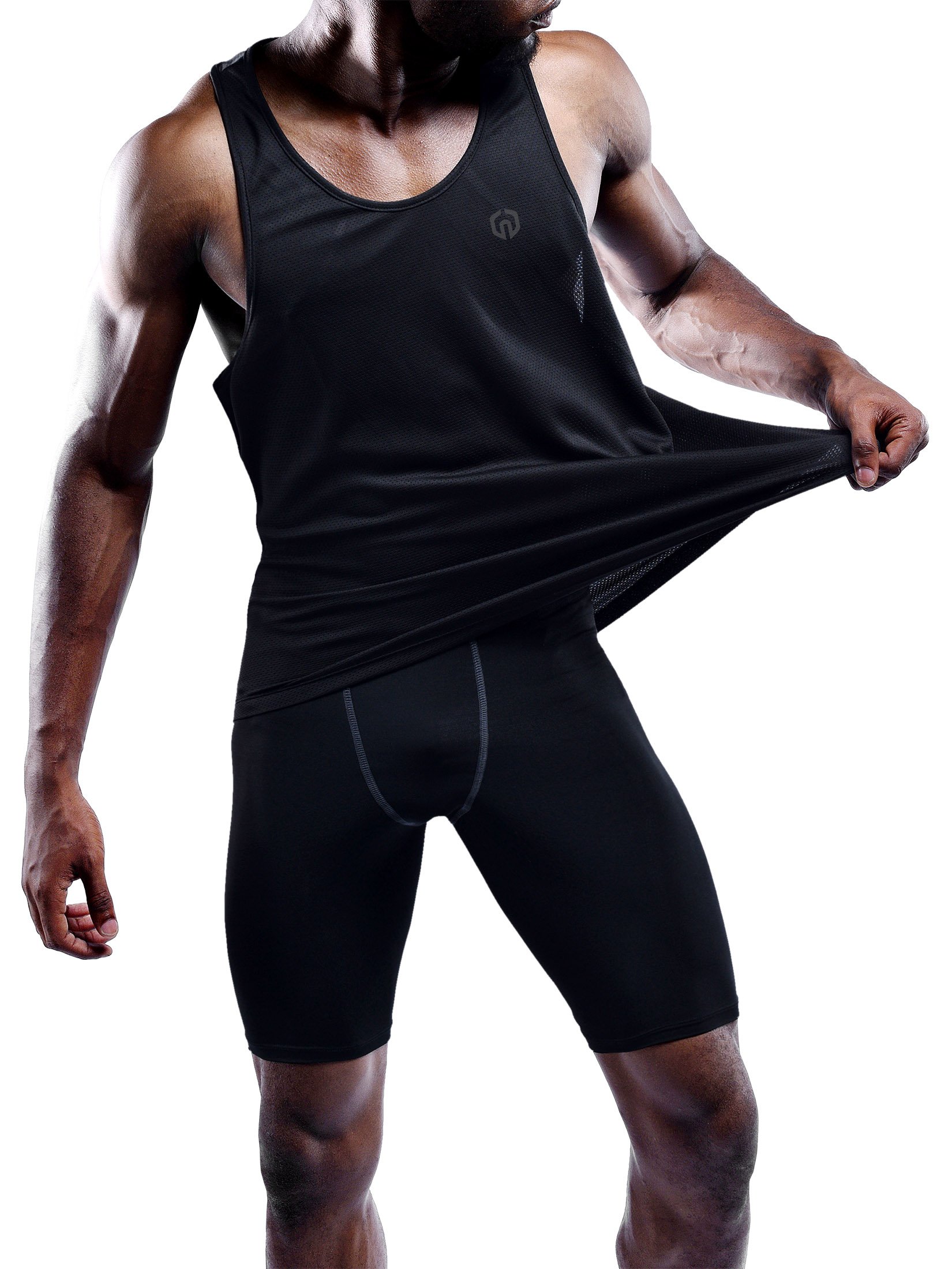 NELEUS Men's 3 Pack Moisture Wicking Y-Back Muscle Tank Tops - Gym Workout, Running & Athletic Performance Shirts for Men