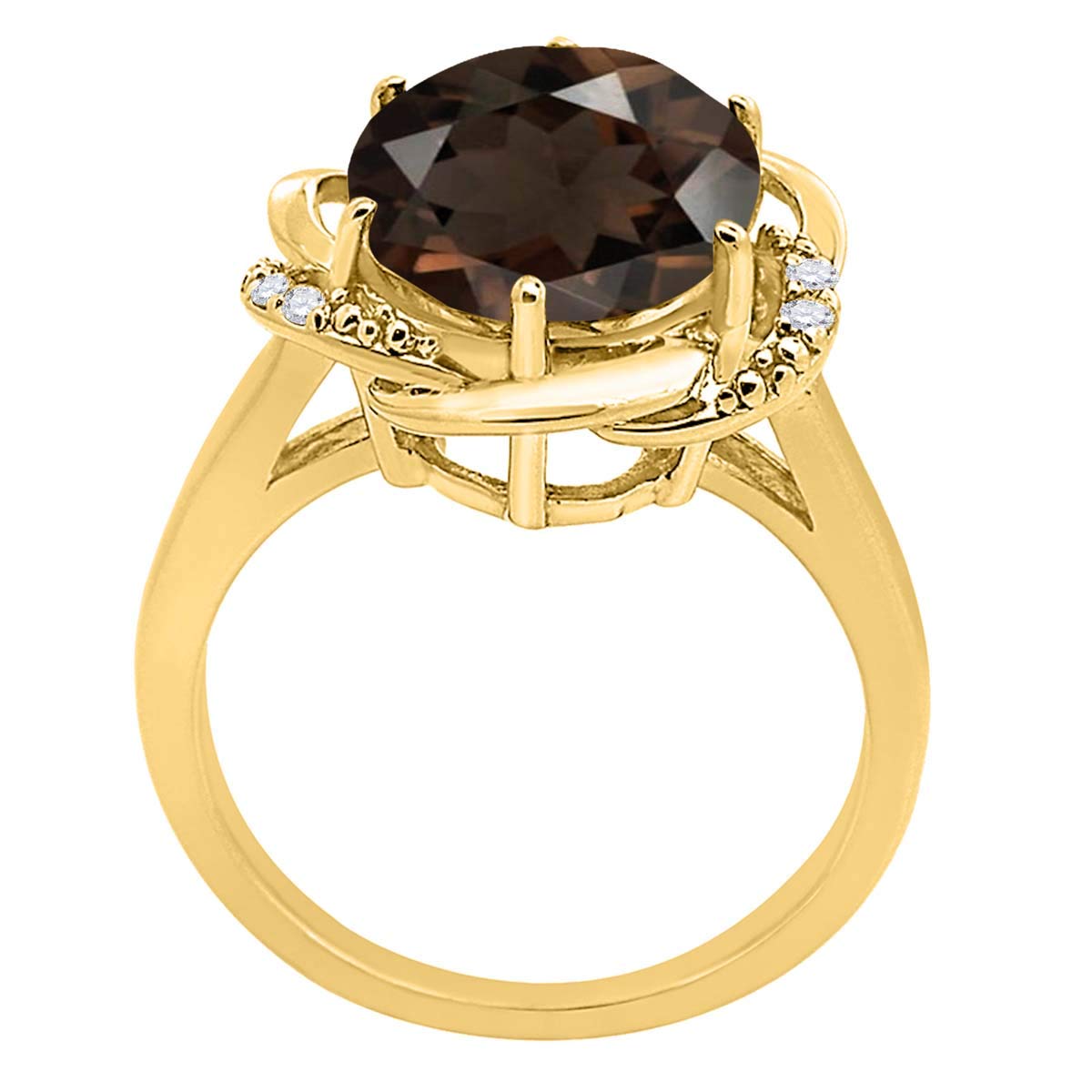 MauliJewels 10K Yellow Gold Flower Ring for Women - 4.55 Carat Smokey Quartz & Diamond Prong Setting | Elegant Jewelry Gift for Anniversary, Wedding & Special Occasions