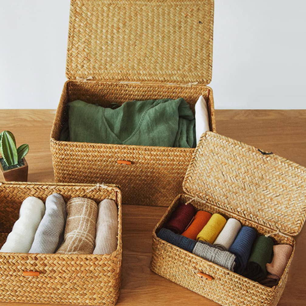 Hemoton 2-Pack Woven Storage Baskets - Natural Sea Grass Organizer Bins for Home, Bathroom, Kitchen & Office Organization | Perfect for Shelves, Countertops & Closets