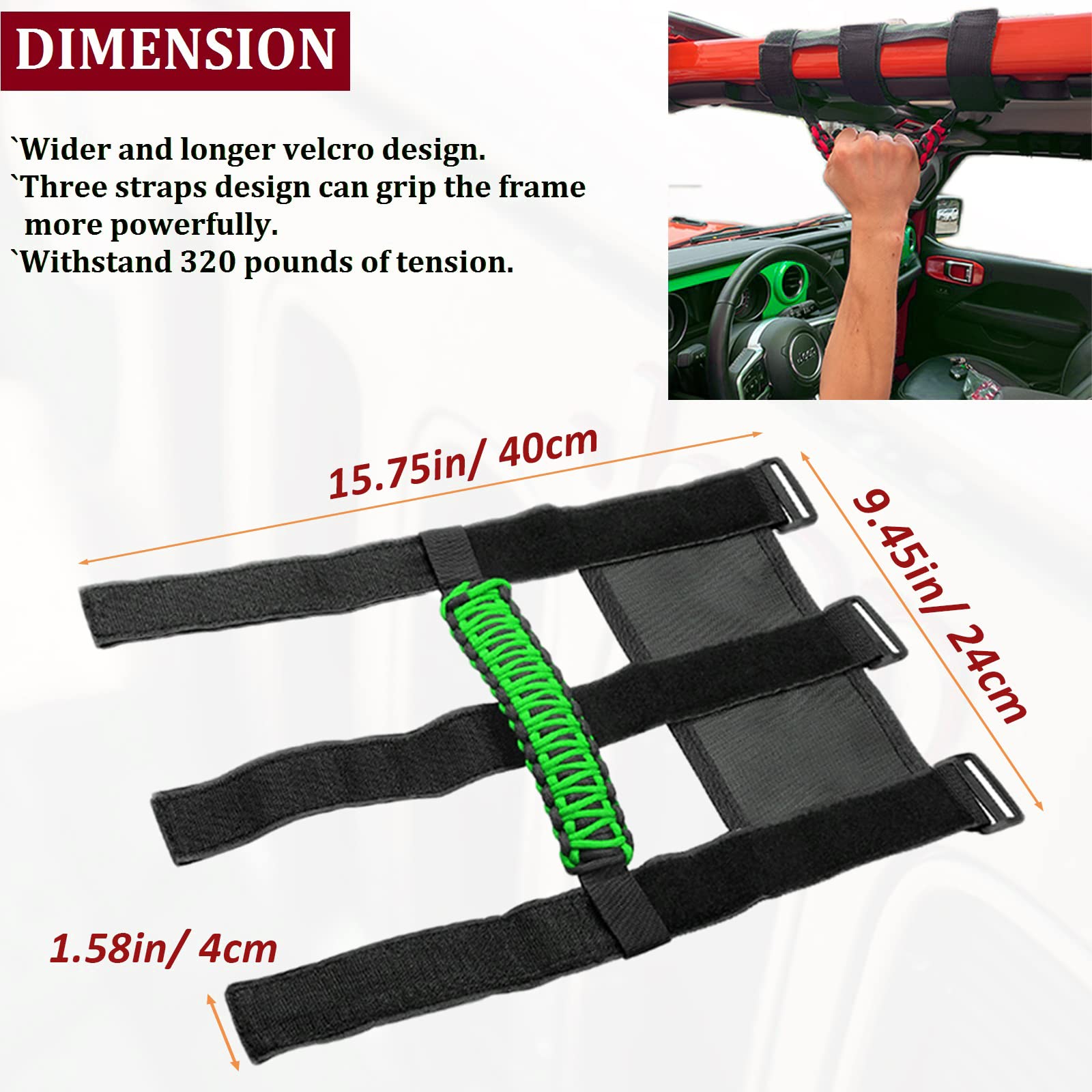 US Flag Roll Bar Grab Handle for Jeep Wrangler YJ TJ JK JKU JL JLU & Gladiator JT (1955-2023) - 4PCS Green Off-Road Accessories - Perfect for Trail Riding & Outdoor Adventures