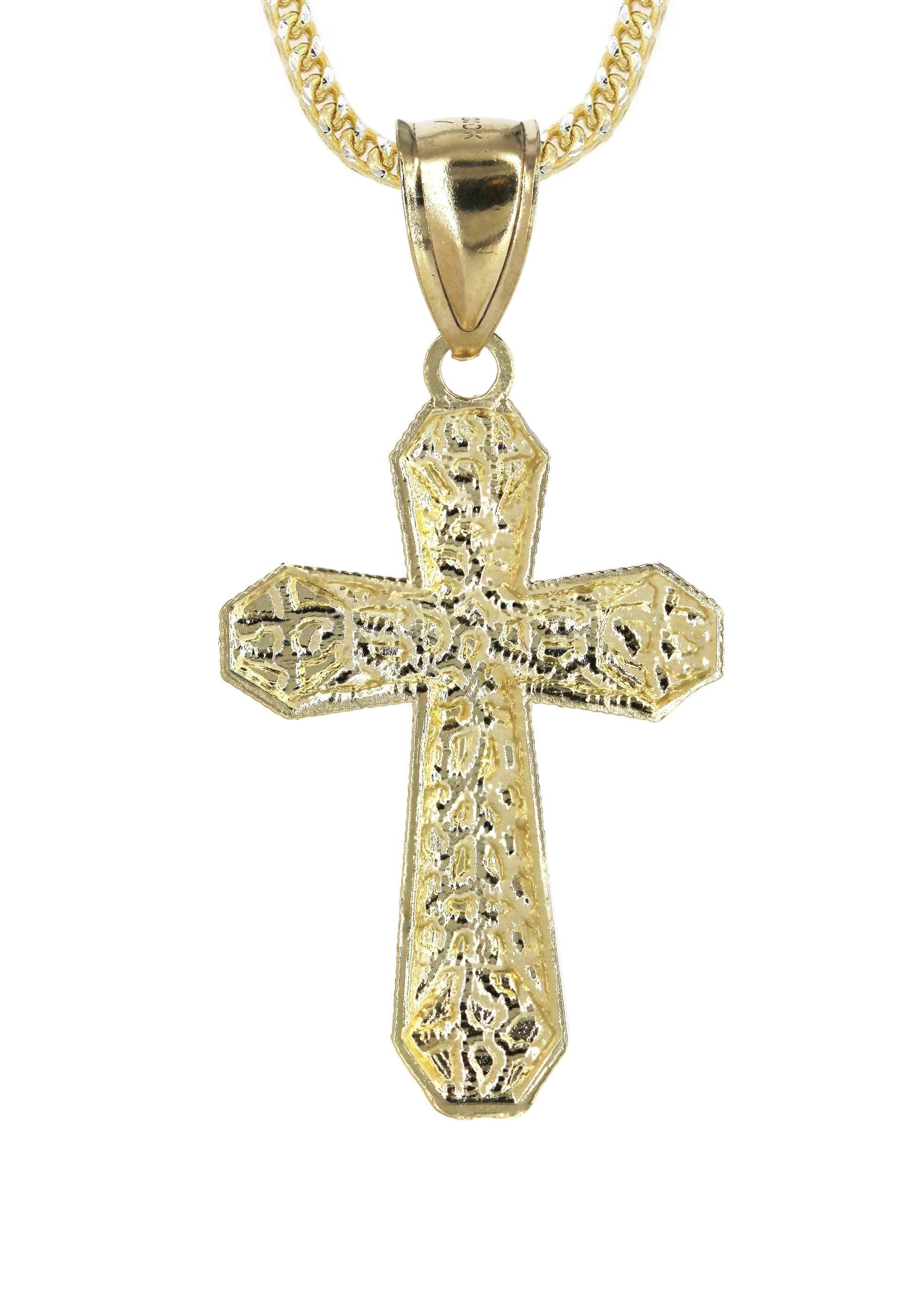 10K Yellow Gold Nugget Cross Pendant Necklace for Women - 12.7 Grams Religious Jewelry Gift for Baptism, Confirmation & Everyday Wear