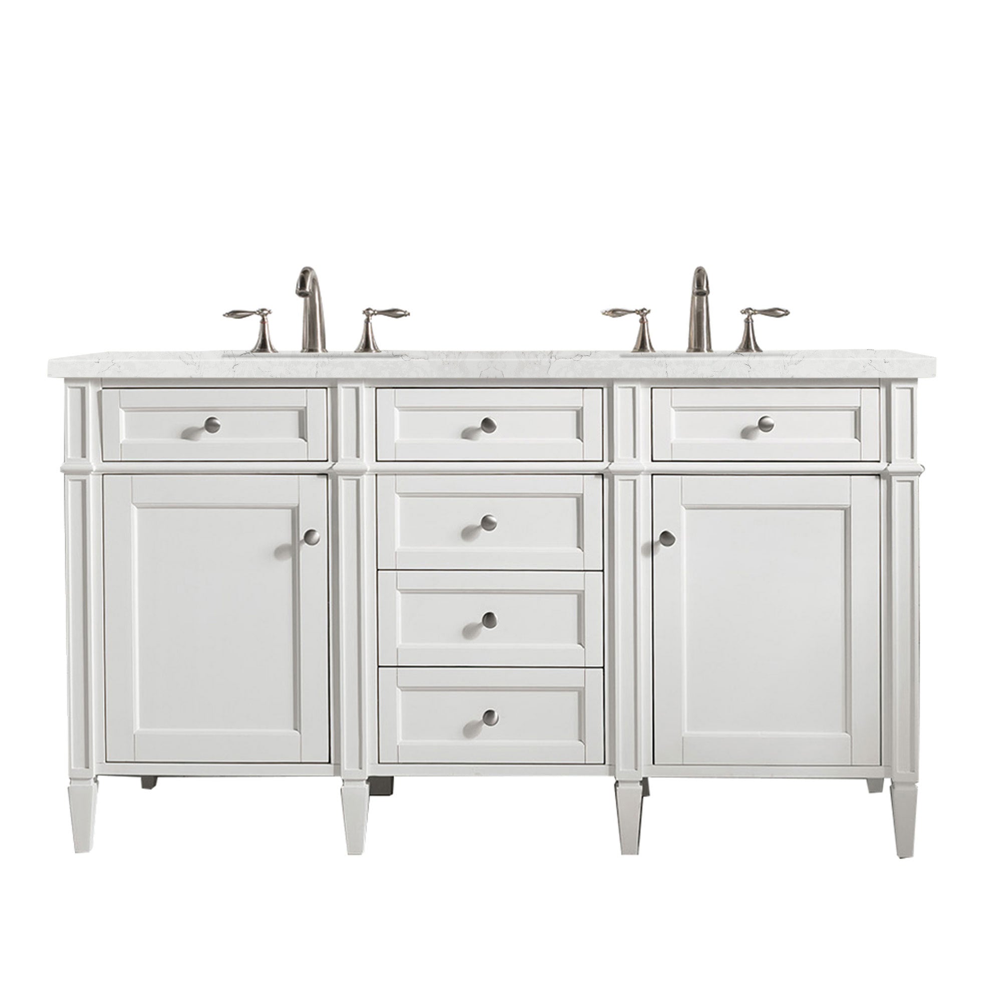 Brittany 60-Inch Bright White Double Vanity with 3CM Eternal Jasmine Pearl Quartz Top | Modern Bathroom Vanity with Quartz Countertop | Perfect for Master Bath, Guest Bath & Powder Room Renovations