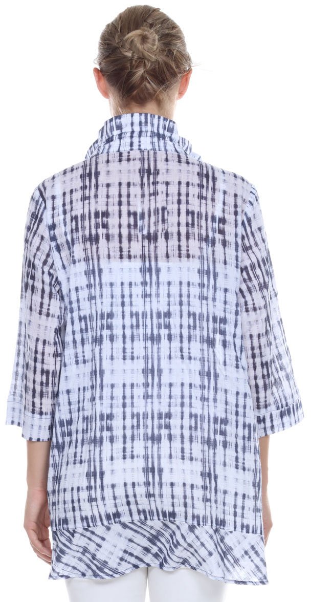 Terra-Sj Women's 100% Cotton 3/4 Sleeve Convertible Collar Tops & Blouses - Navy Blue Medium Size | Perfect for Office Wear, Casual Outfits & Spring Fashion