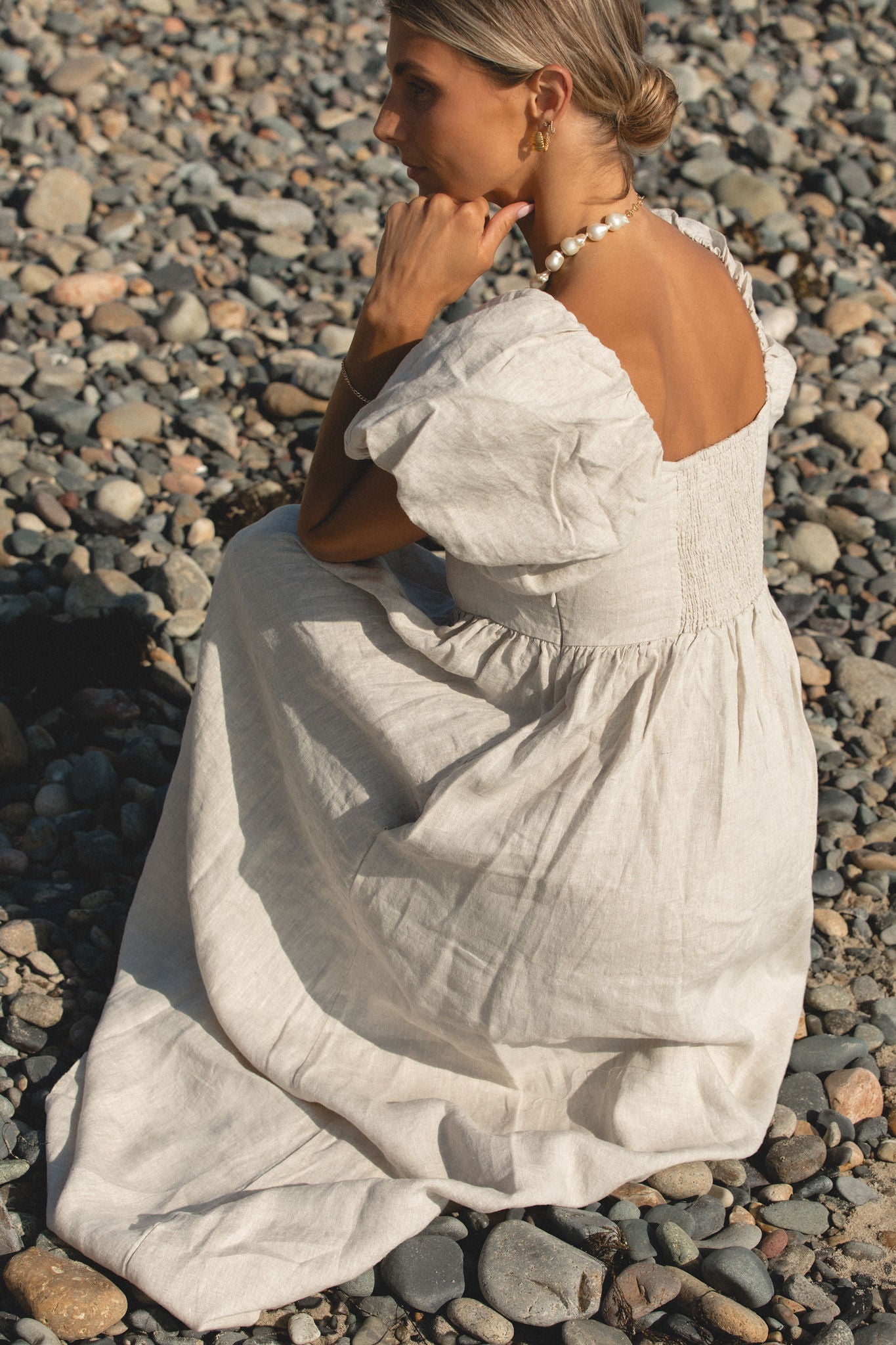 French Riviera Linen Dress for Women - Breathable Summer Beach Dress, Casual Boho Maxi Dress with Pockets | Perfect for Beach Vacations, Resort Wear & Summer Outings