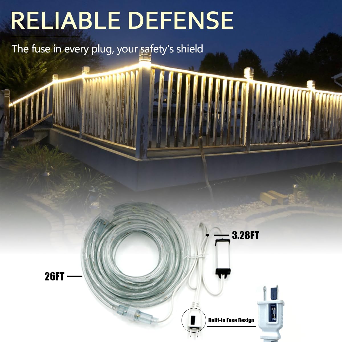 26FT Warm White LED Rope Lights - Indoor/Outdoor Waterproof String Lights with Connector for Bedroom, Garden, Deck, Christmas, Party & Holiday Decorations - Perfect for Home, Patio and Special Events Lighting