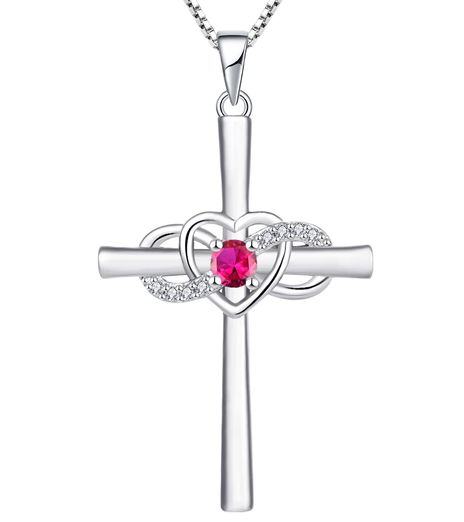 YL Sterling Silver Infinity Heart Cross Necklace for Women - Elegant Crucifix Pendant with Birthstone - Perfect for Gifts, Anniversaries & Everyday Wear