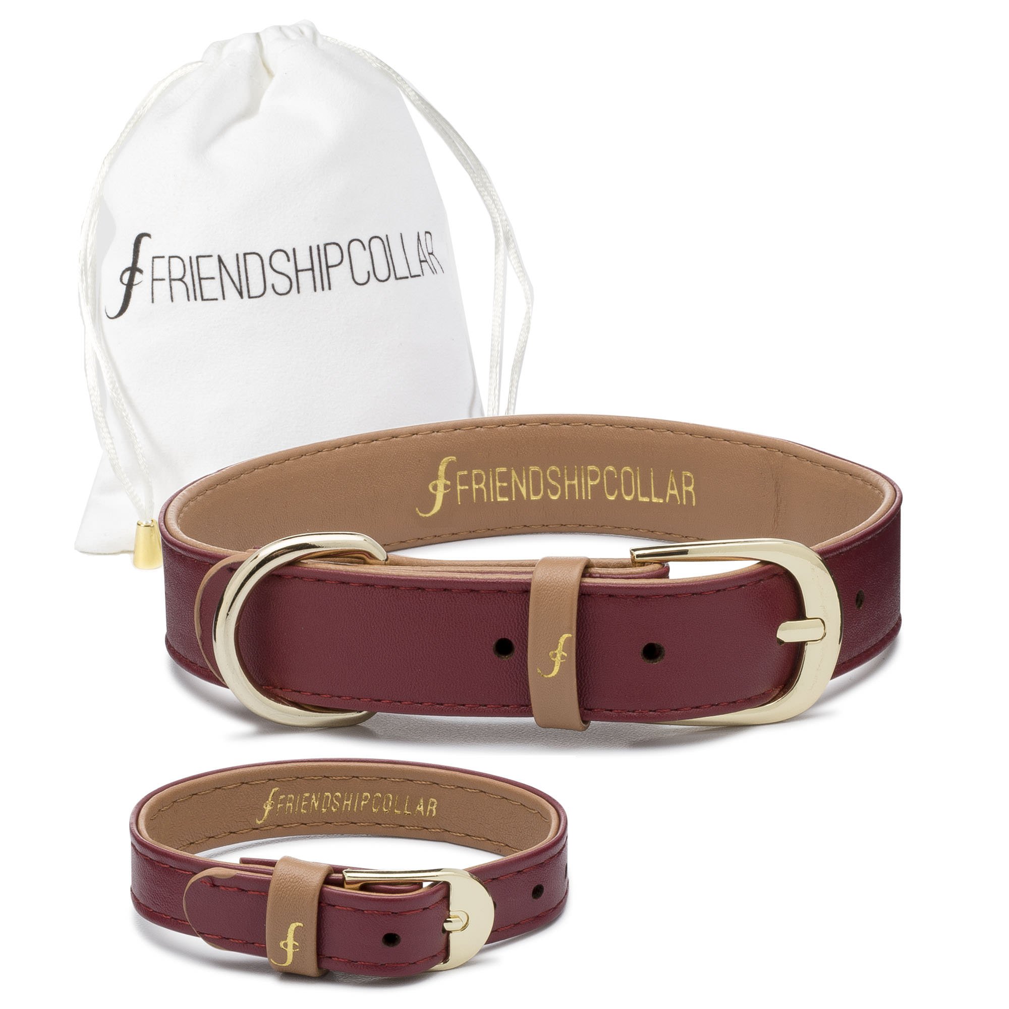 Premium Bordeaux Dog Collar & Matching Friendship Bracelet Set - XX Small for Small Dogs - Perfect for Pet Lovers & Best Friend Gifts