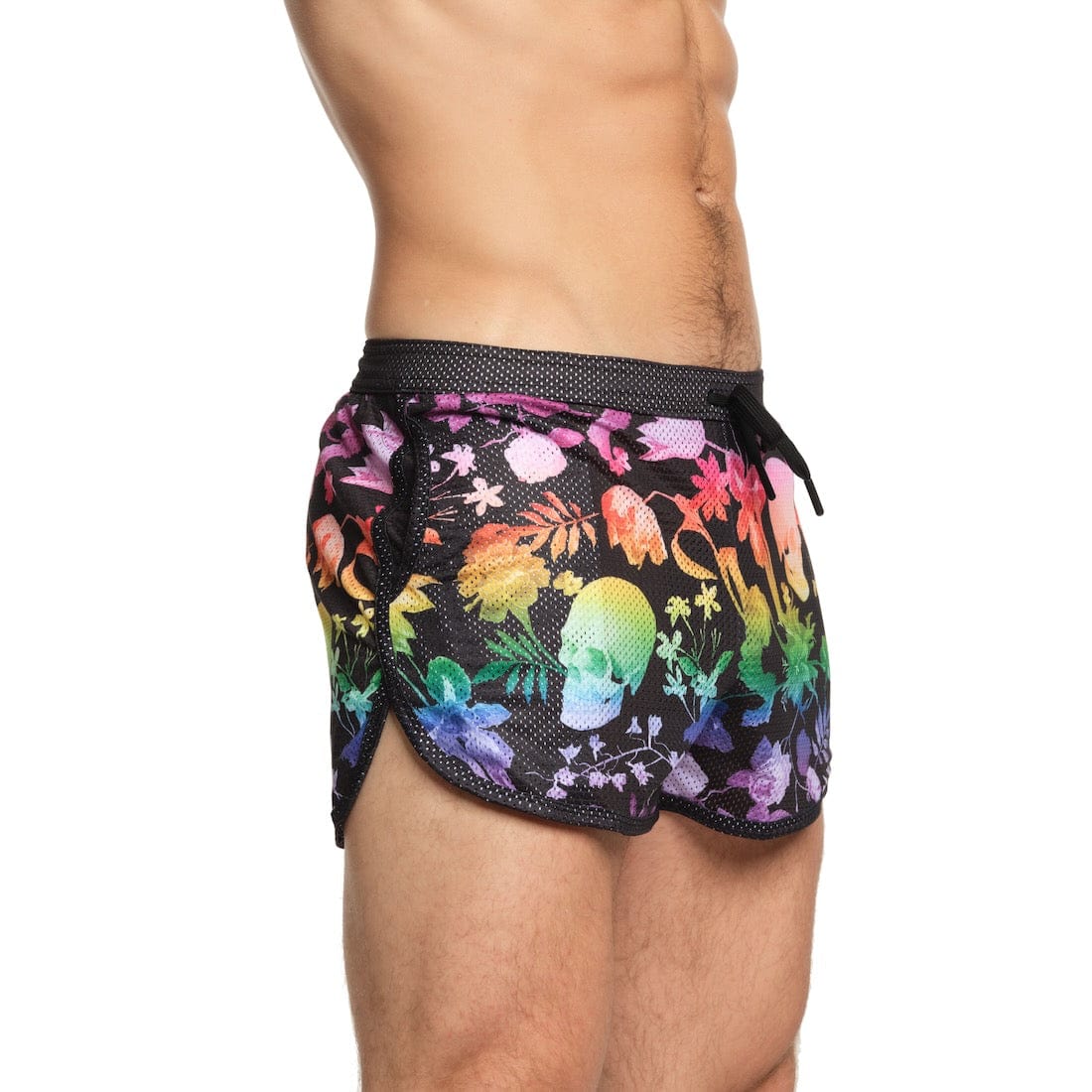 Rainbow Dutch Floral Mesh Shorts for Women - Stylish Black Lace-Up Summer Shorts | Perfect for Beach, Music Festivals & Casual Outings