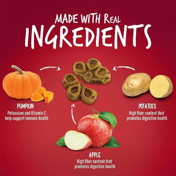 Fruitables Biggies Crispy Bacon & Apple Dog Treats - Natural, Crunchy, Grain-Free Dog Snacks for Training & Rewards - Perfect for Large Breed Dogs