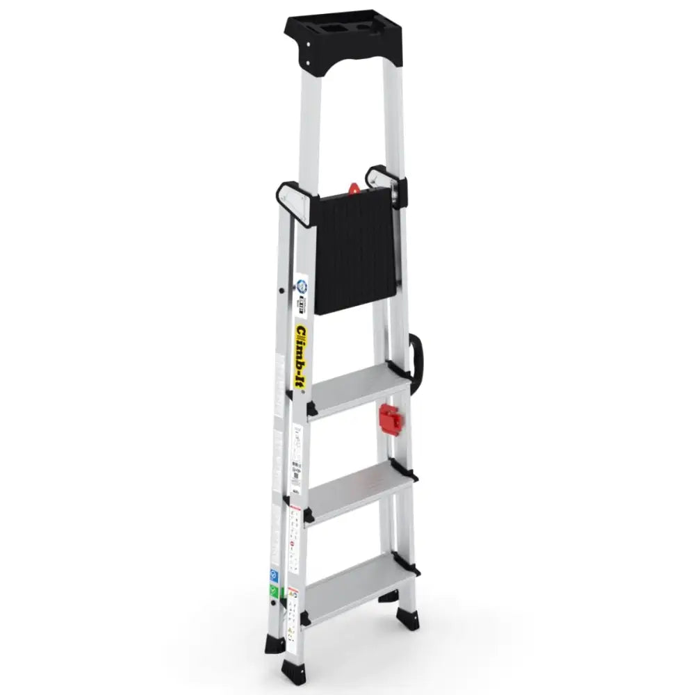 Climb It Professional Stepladder with Carry Handle - Lightweight Aluminum Ladder for Home & Office Use - Perfect for Painting, Shelving & DIY Projects