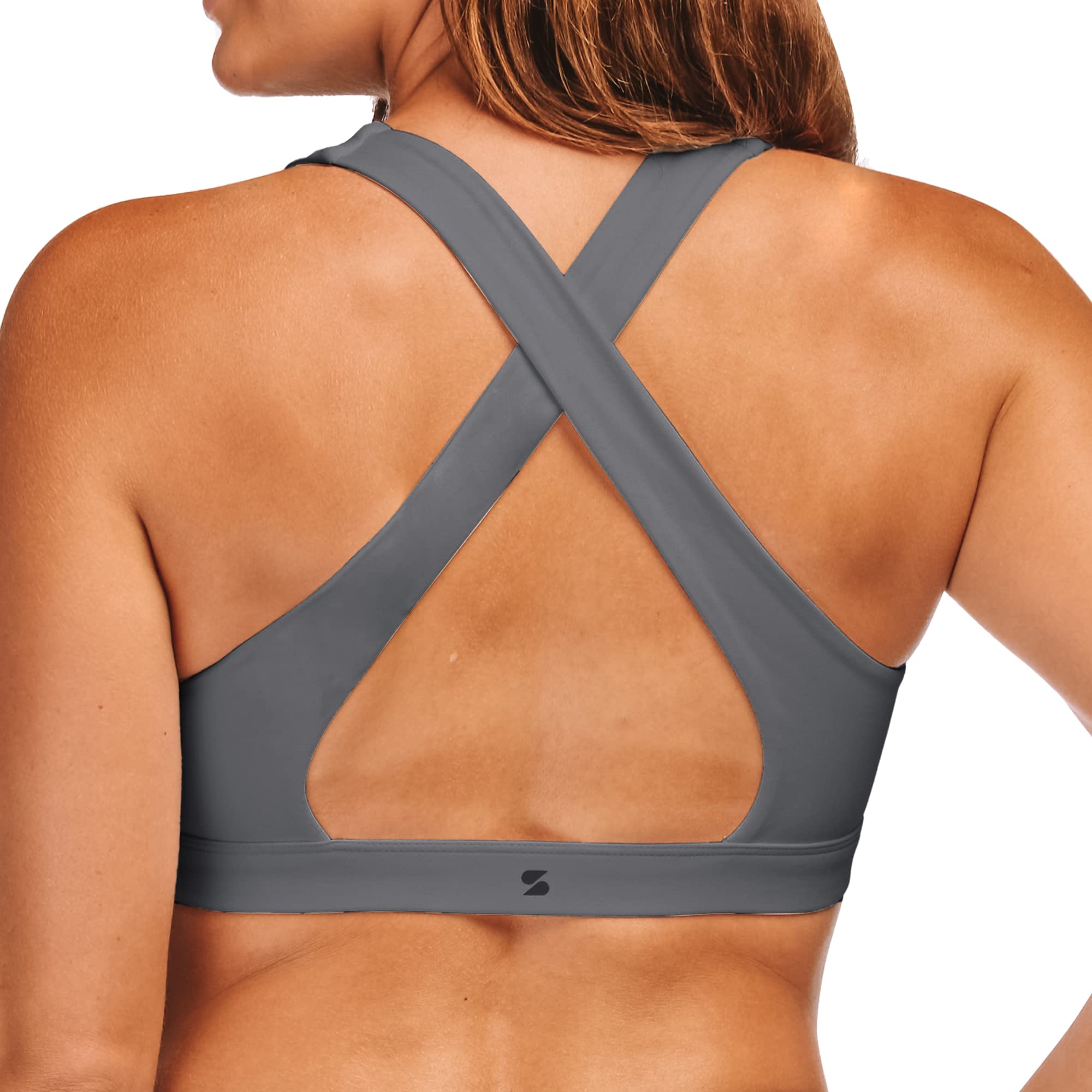Stelle Women's Strappy Sports Bra - Full Coverage Criss Cross Back Yoga Bra with Padded Support for Workout, Running & Gym - Perfect for Yoga, Pilates and High-Intensity Training