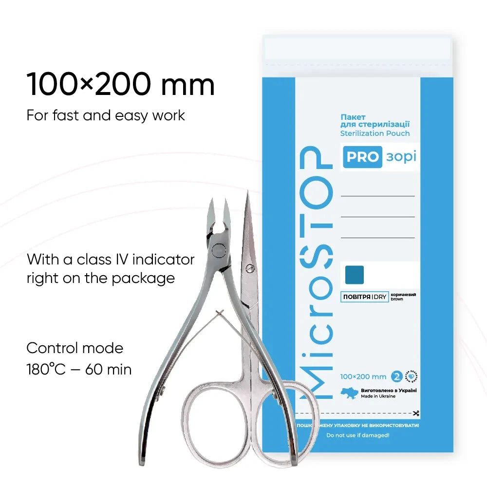 MicroStop PROzori Dry Heat Sterilization Pouches with Class 4 Indicator - 100x200mm (100 Pack) - Ideal for Dental Tools, Medical Instruments & Tattoo Equipment Sterilization