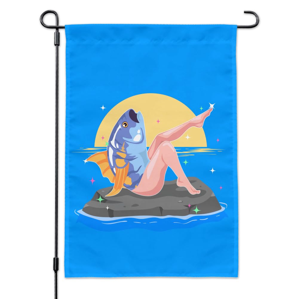 Reverse Mermaid With Tuna Head Outdoor Garden Flag - Unique Funny Yard Decoration for Halloween, Birthday Parties & Coastal Themed Events