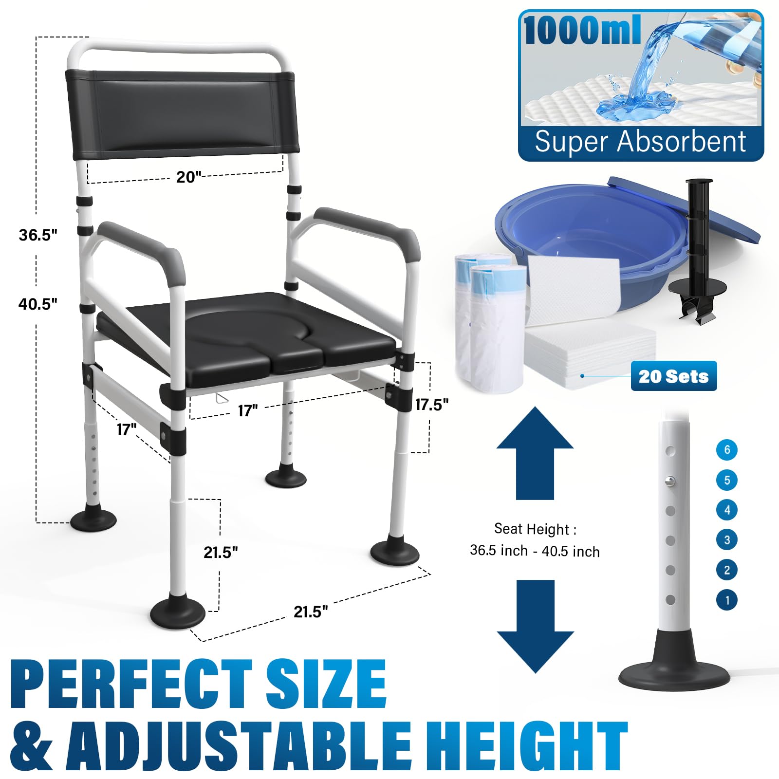 4 in 1 Heavy Duty Bariatric Commode Chair for Elderly & Adults - 440lb Capacity Raised Toilet Seat with Safety Handles, Portable Shower Chair & Bedside Commode - Ideal for Home Care, Post-Surgery Recovery & Mobility Assistance (Silver)
