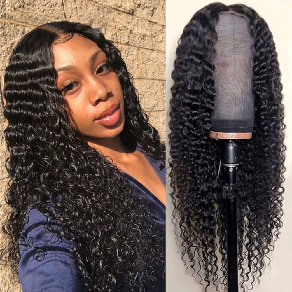 13x4 Deep Wave Lace Front Wig Human Hair - Pre Plucked Bleached Knots, Medium Cap, Natural Black Color | No Shedding 150% Density 12 Inch | Perfect for Daily Wear, Parties & Special Occasions