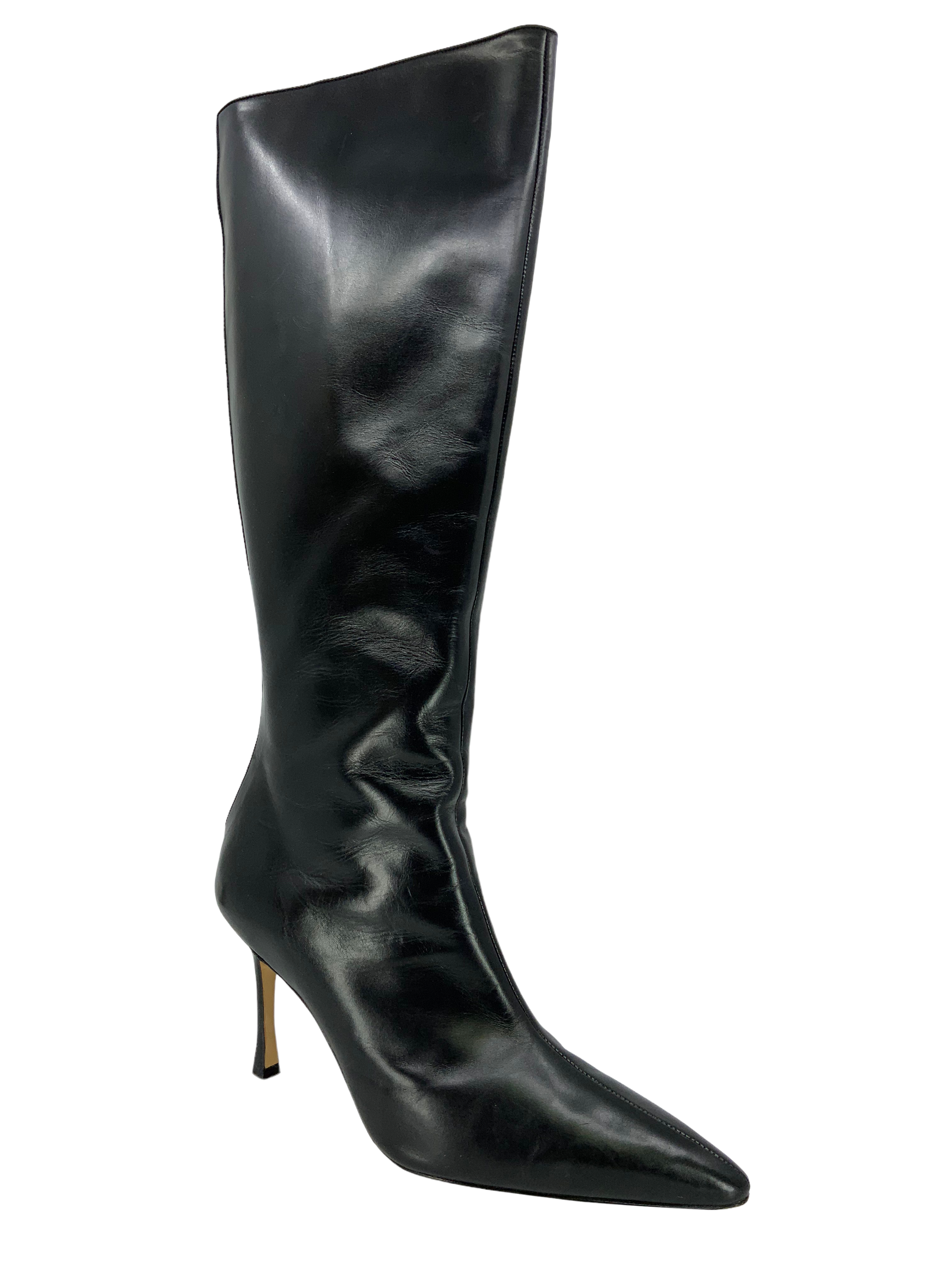 Manolo Blahnik Genuine Leather Knee High Boots for Women - Size 11 US - Elegant & Comfortable Winter Fashion Boots for Office, Party & Night Out
