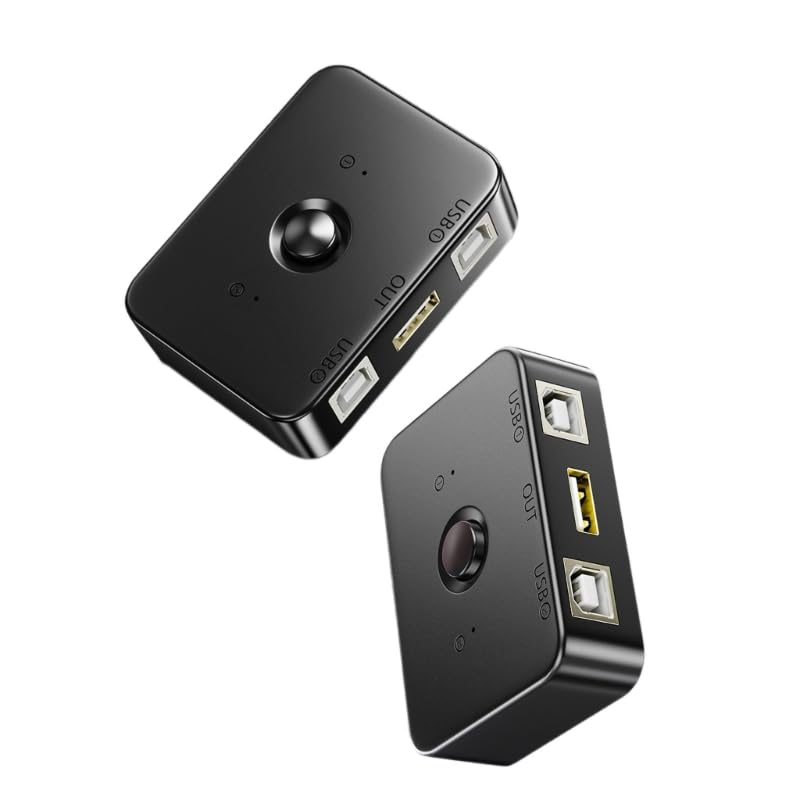 MLWSKERTY USB 2.0 Printer Sharing Hub - 4-Port USB Switch Selector Box for Multiple Computers, USB Power Adapter, Peripheral Sharing Device for Home/Office Use (Ideal for Printers, Scanners & External Drives)
