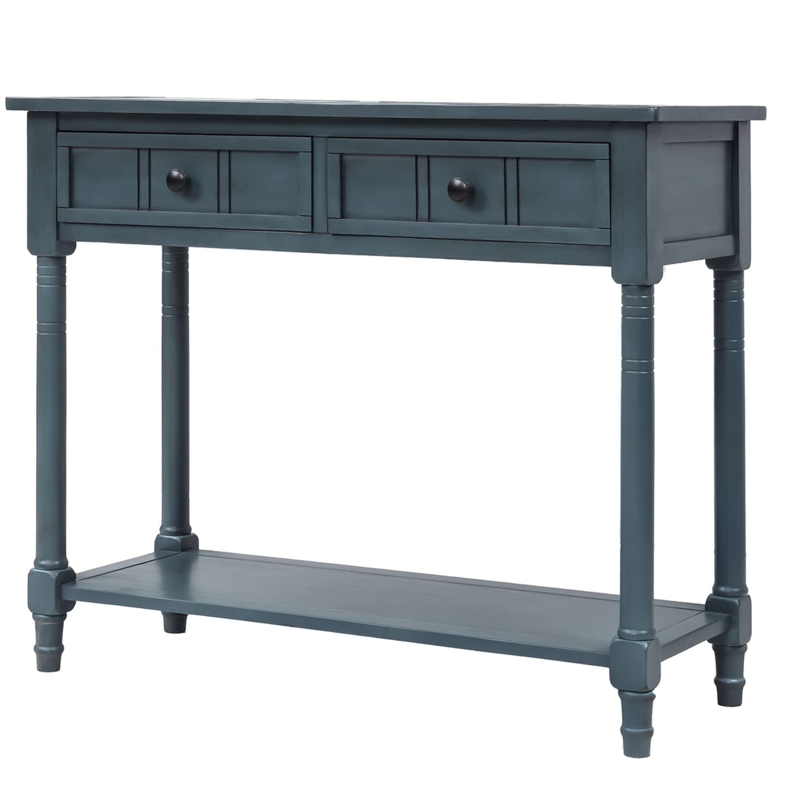 Vintage Navy Blue Console Table with 2 Drawers & Bottom Shelf - 35.43