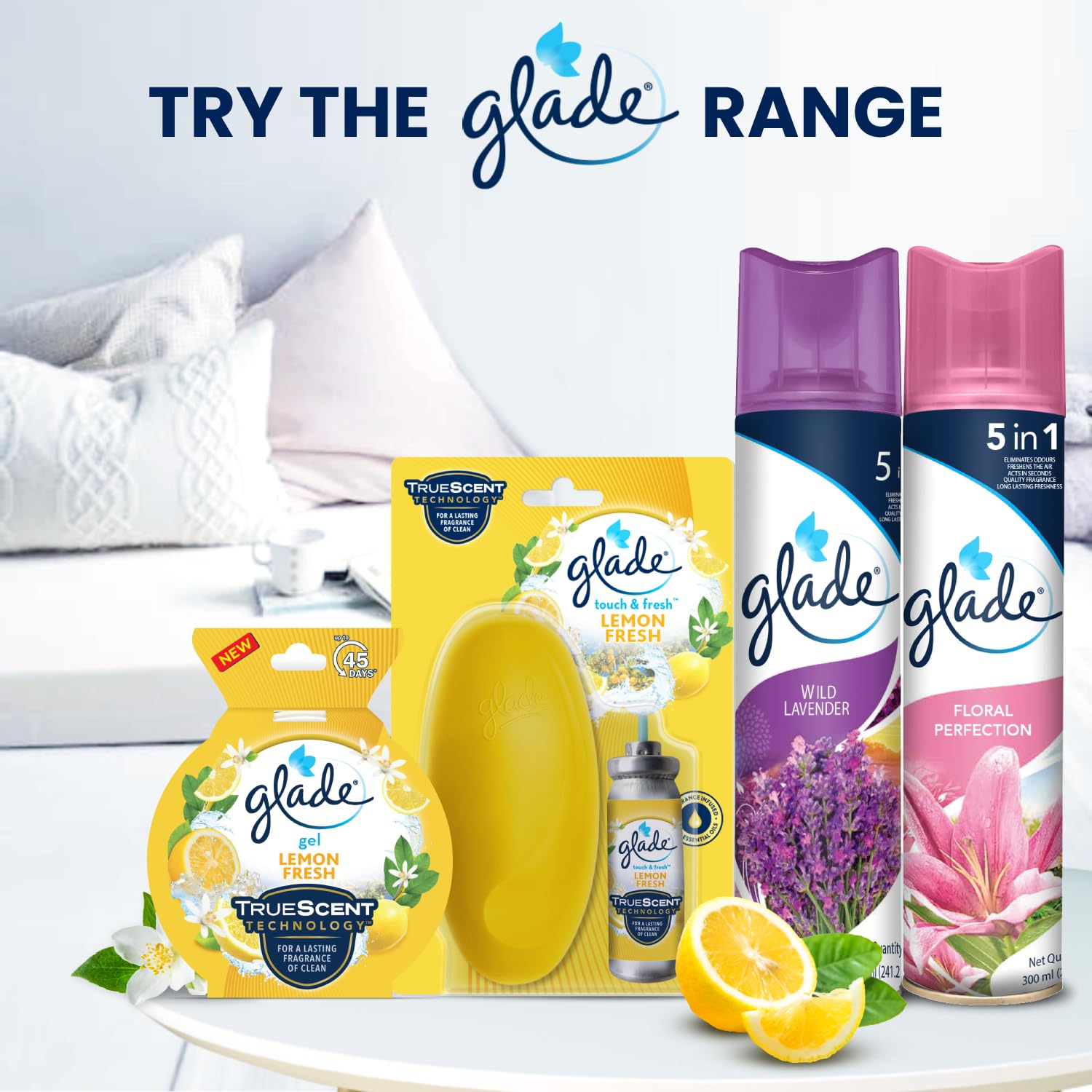 Glade Touch 'N' Fresh Lemon Scent Aerosol Air Freshener Refill (12ml) - Pack of 1 for Home, Office, Bathroom & Car Odor Elimination