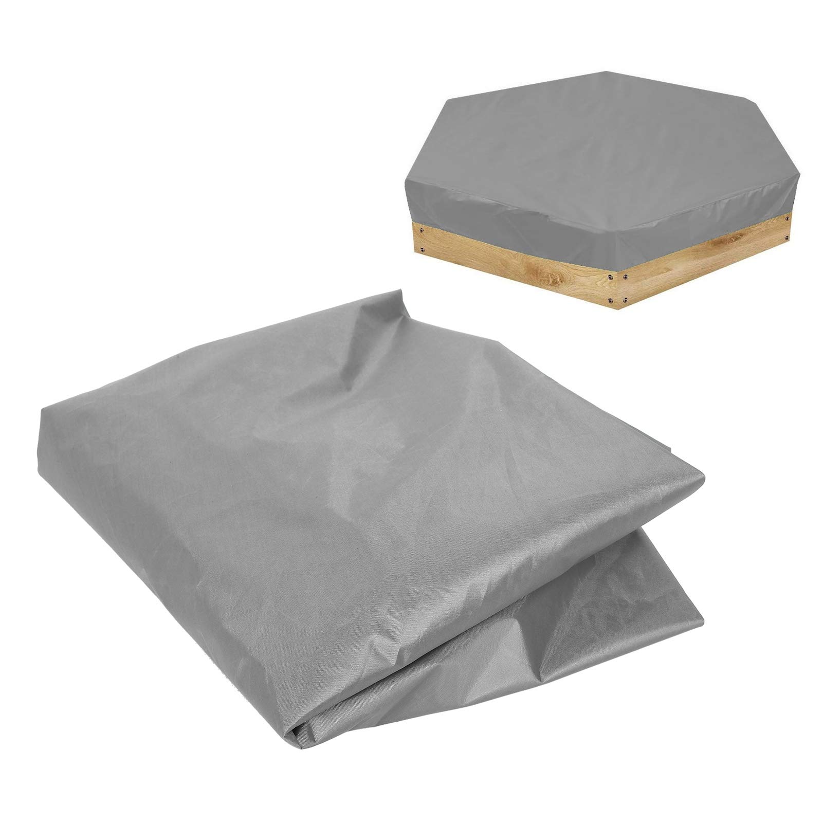 Nofaner Hexagonal Sandbox Cover with Drawstring, Waterproof Sandpit Pool Cover, Square Protective Taffeta Cover for Home Garden Outdoor Play (55inch, Gray) - Perfect for Kids Sand Play & Pool Protection