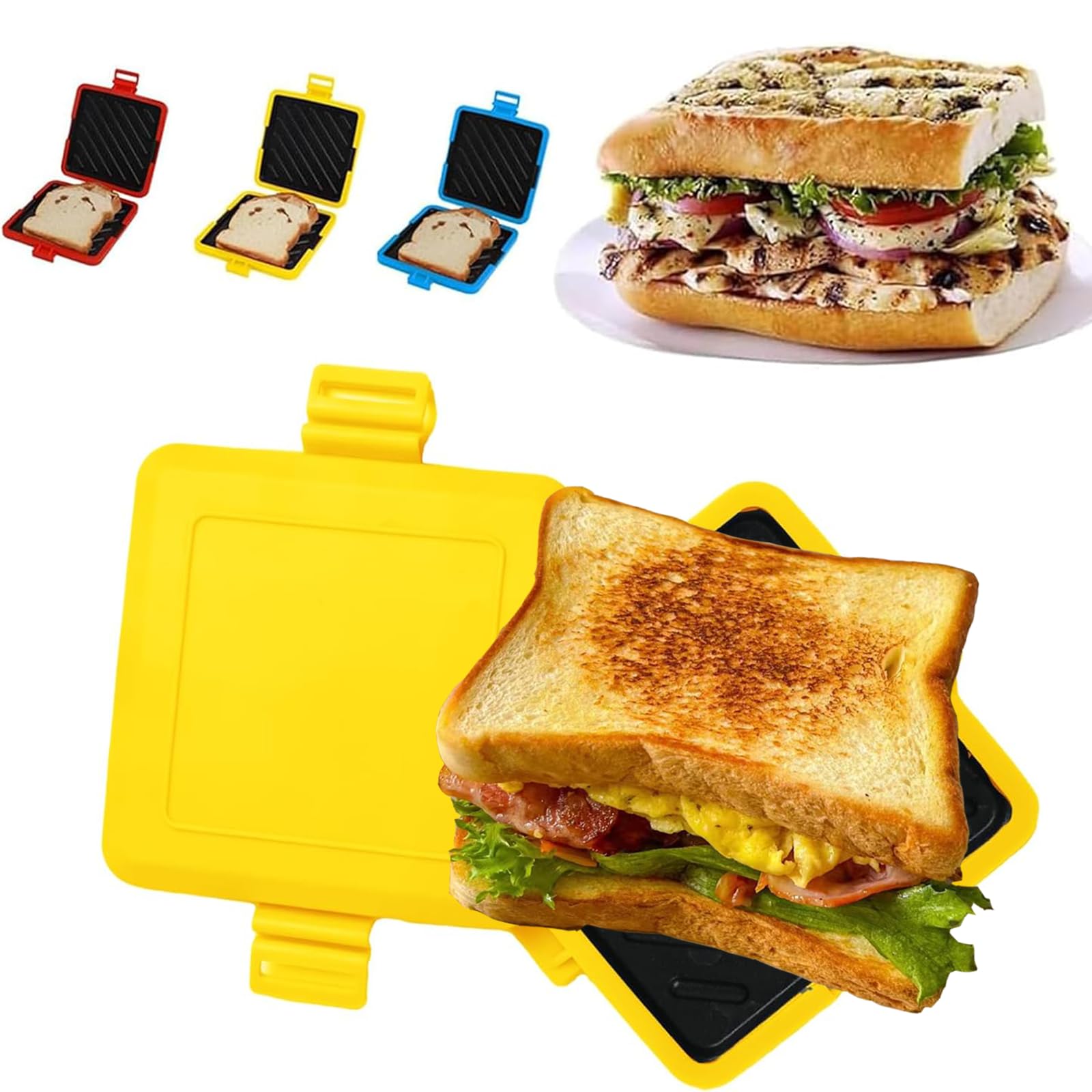 Microwave Toastie Maker - Adjustable Silicone Straps Sandwich Maker for Quick & Easy Meals - No Electricity Needed - Wireless & Time Saving - Perfect for Breakfast, Lunch & Snacks (Yellow)