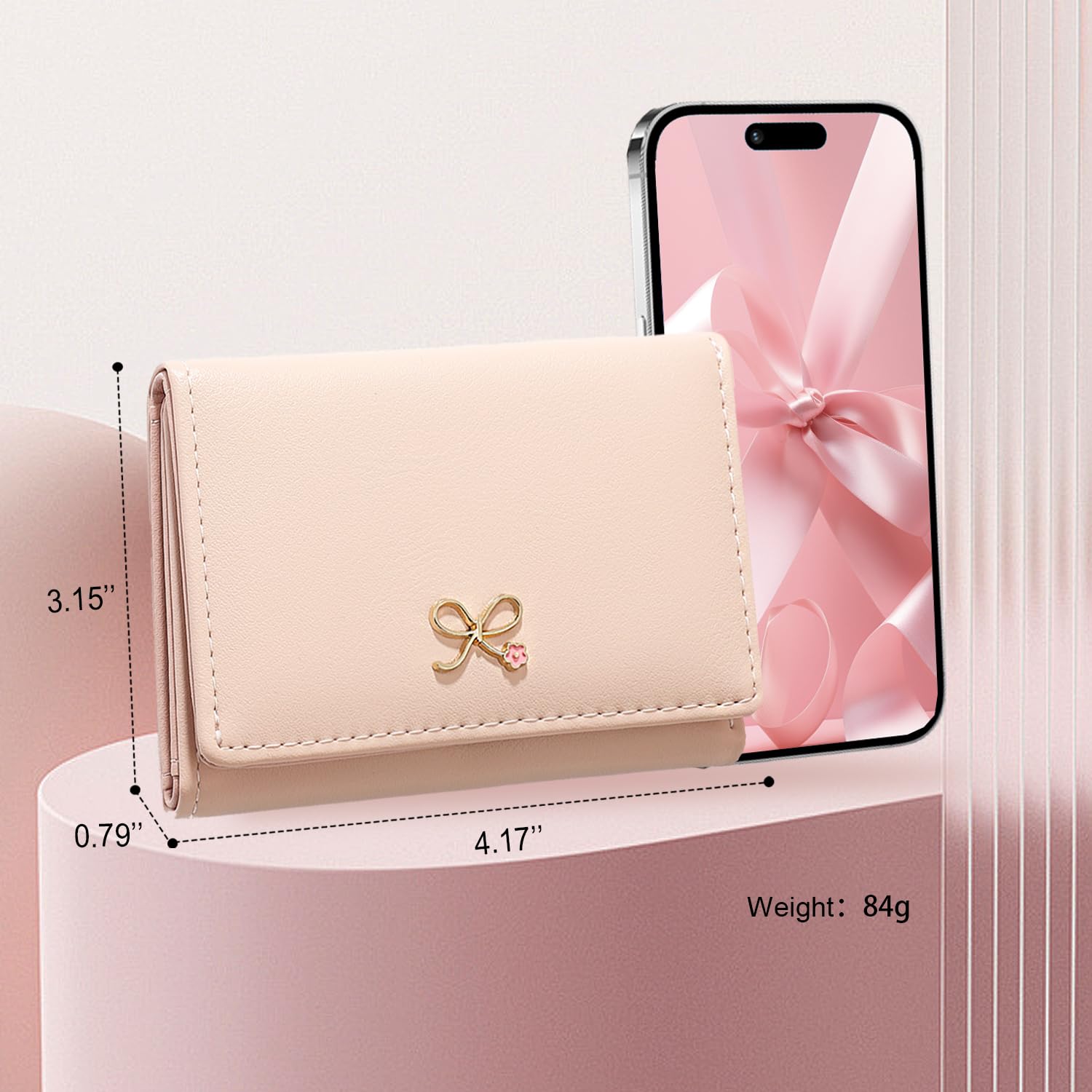Sunwel Fashion Girls Cute Coquette Bow Wallet - Pink Floral Small Wallet with Cash Pocket, Card Holder & ID Window - Women's Purse for Everyday Use, Travel & Gift Giving (PINK)