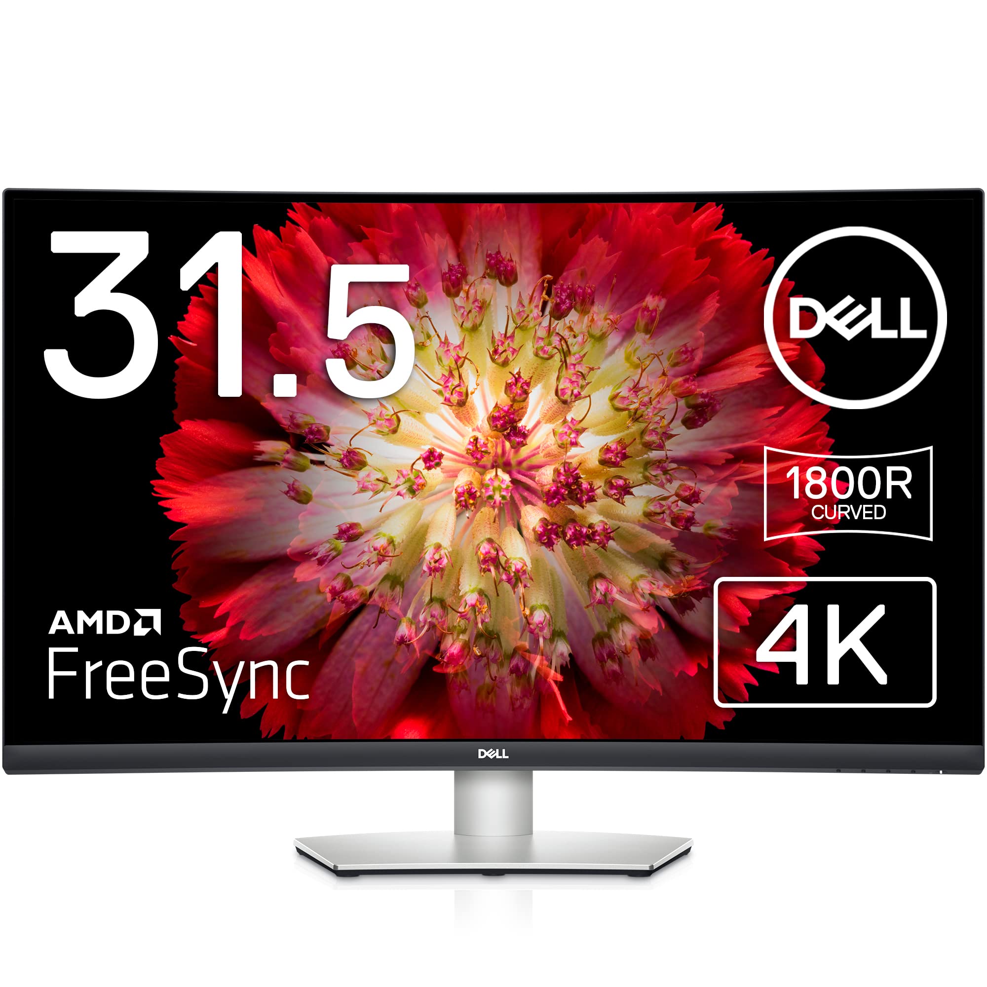 Dell S3221QS 32 Inch Curved 4K UHD Monitor - Ultra-Thin Bezel, AMD FreeSync, HDMI & DisplayPort, Built-in Speakers, VESA Certified, Silver - Perfect for Gaming, Home Office & Entertainment