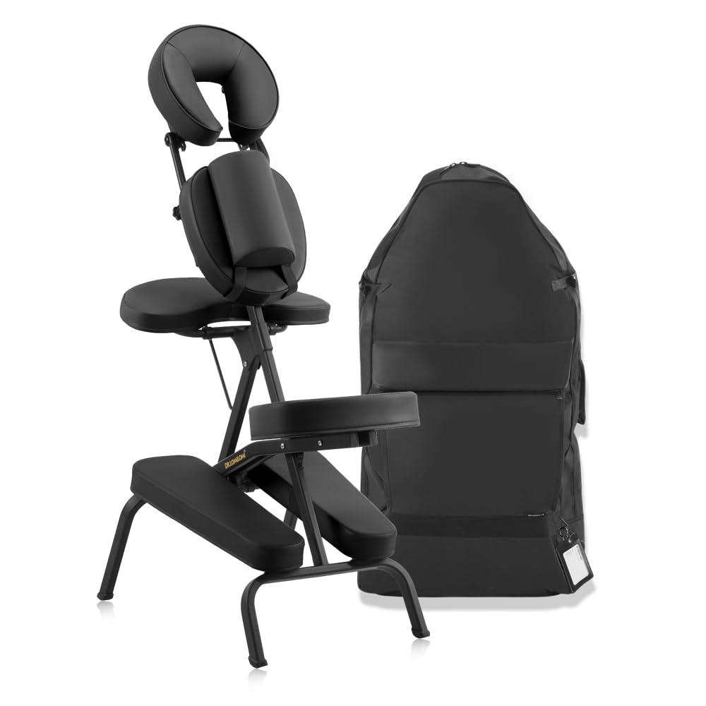 Lightweight Adjustable Folding Portable Massage Chair with Backpack - Aluminum Travel Recliner for Home, Office & Spa (Black) - Perfect for Relaxation, Stress Relief & Pain Management