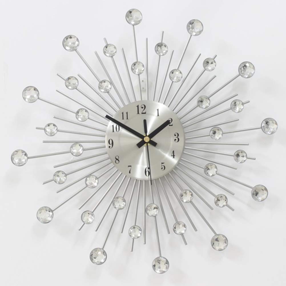 Amosfun Modern Rhinestone Wall Clock - Silent Metal Wall Decor for Living Room, Bedroom, Office - Elegant Home & Office Decoration for Stylish Interiors