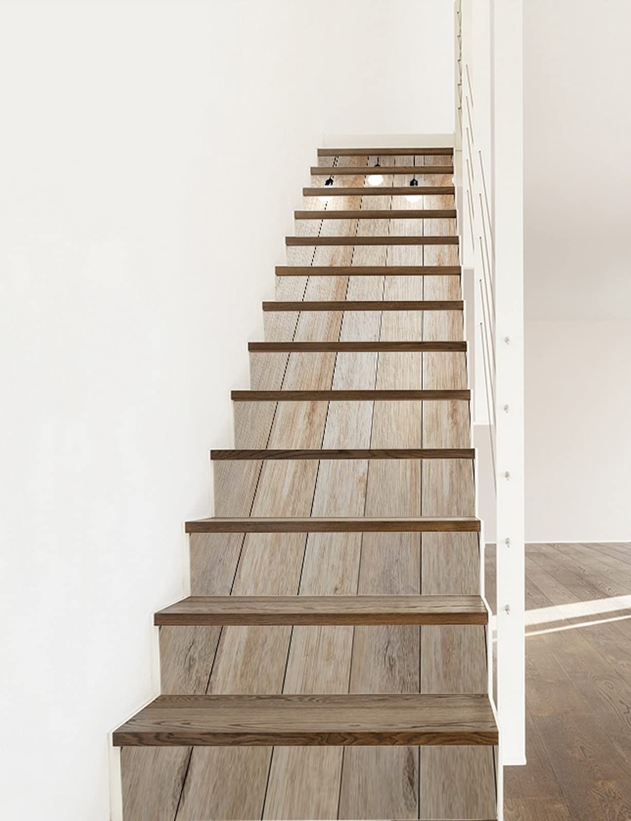 A.Monamour 3D Self-Adhesive Removable Wooden Plank Stair Stickers - Brown Vertical Vinyl Decals for Stair Risers, Kitchen Tiles & Wall Murals (13-Piece Set) - Easy DIY Home Decor Upgrade for Stairs, Kitchen Backsplash & Accent Walls