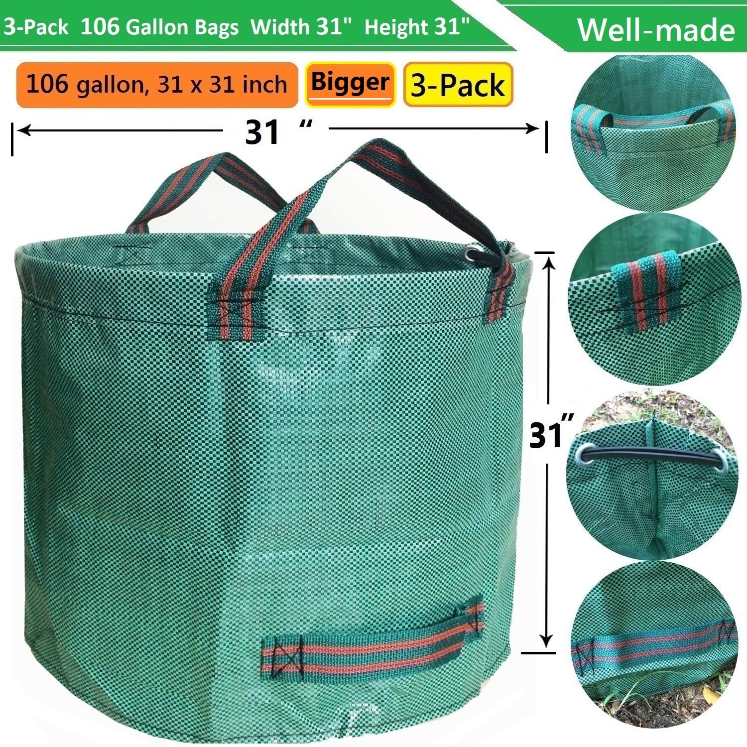 **3-Pack 106-Gallon Heavy-Duty Lawn & Garden Bags (31