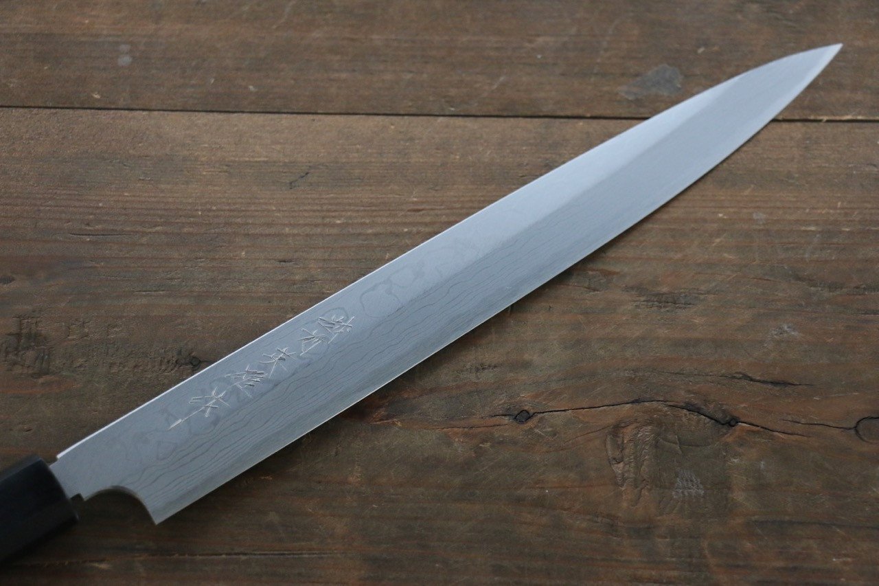 Premium Hideo Kitaoka White Steel No.2 Damascus Yanagiba Sushi Knife 270mm with Exquisite Shitan Handle - Perfect for Sushi Chefs & Japanese Cuisine Preparation