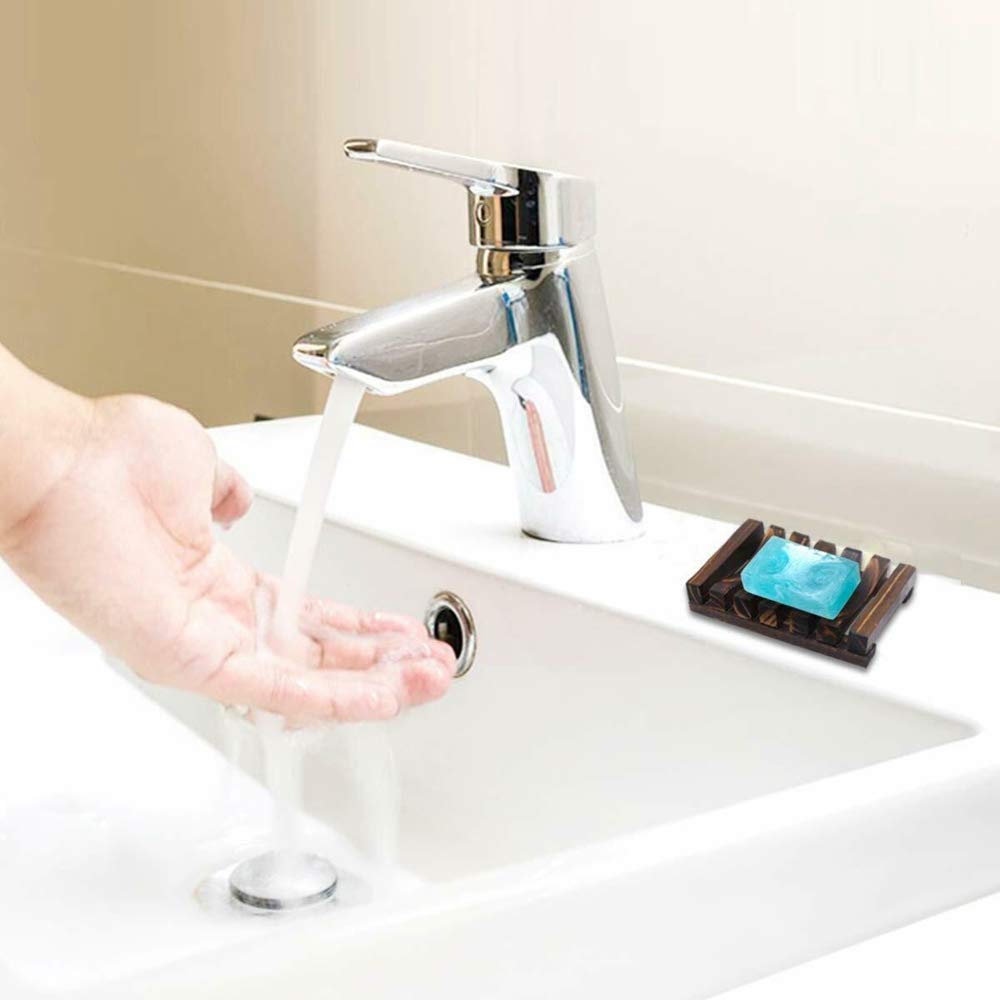 Vintage Charcoal Wooden Soap Dish - Natural Bathroom Soap Holder with Drainage, Eco-Friendly Soap Saver Tray for Shower, Sink Counter & Vanity Organizer